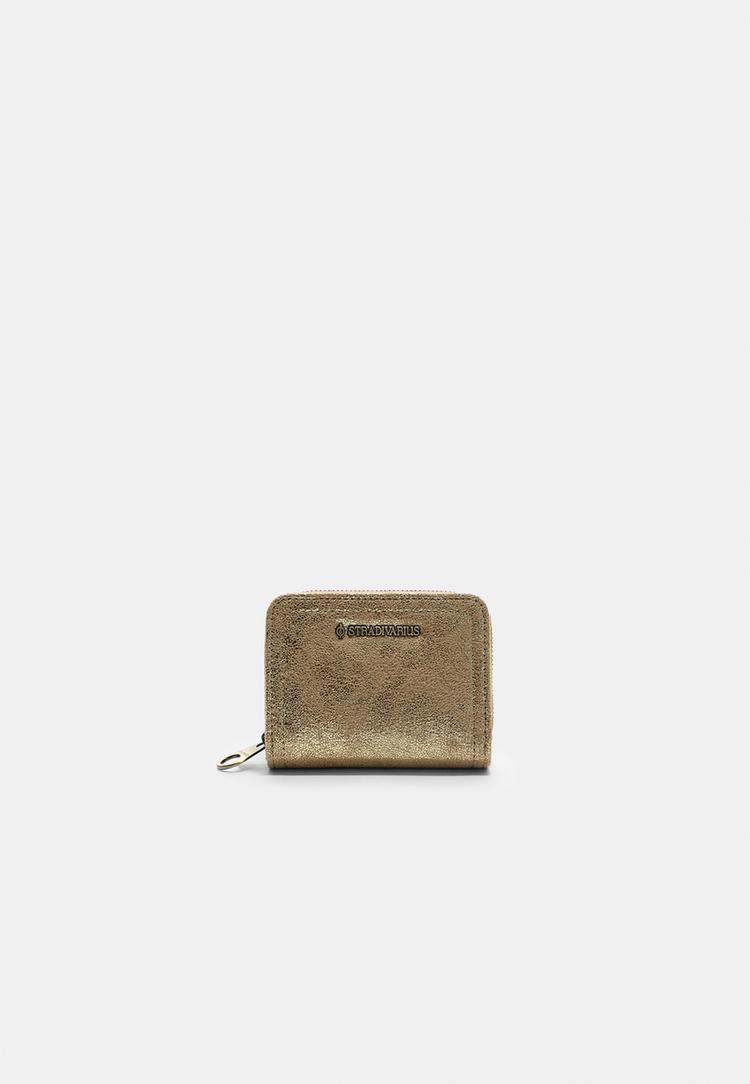 Stradivarius Portmoneu Pentru Carduri Cu Fermoar Lucios Galben Os