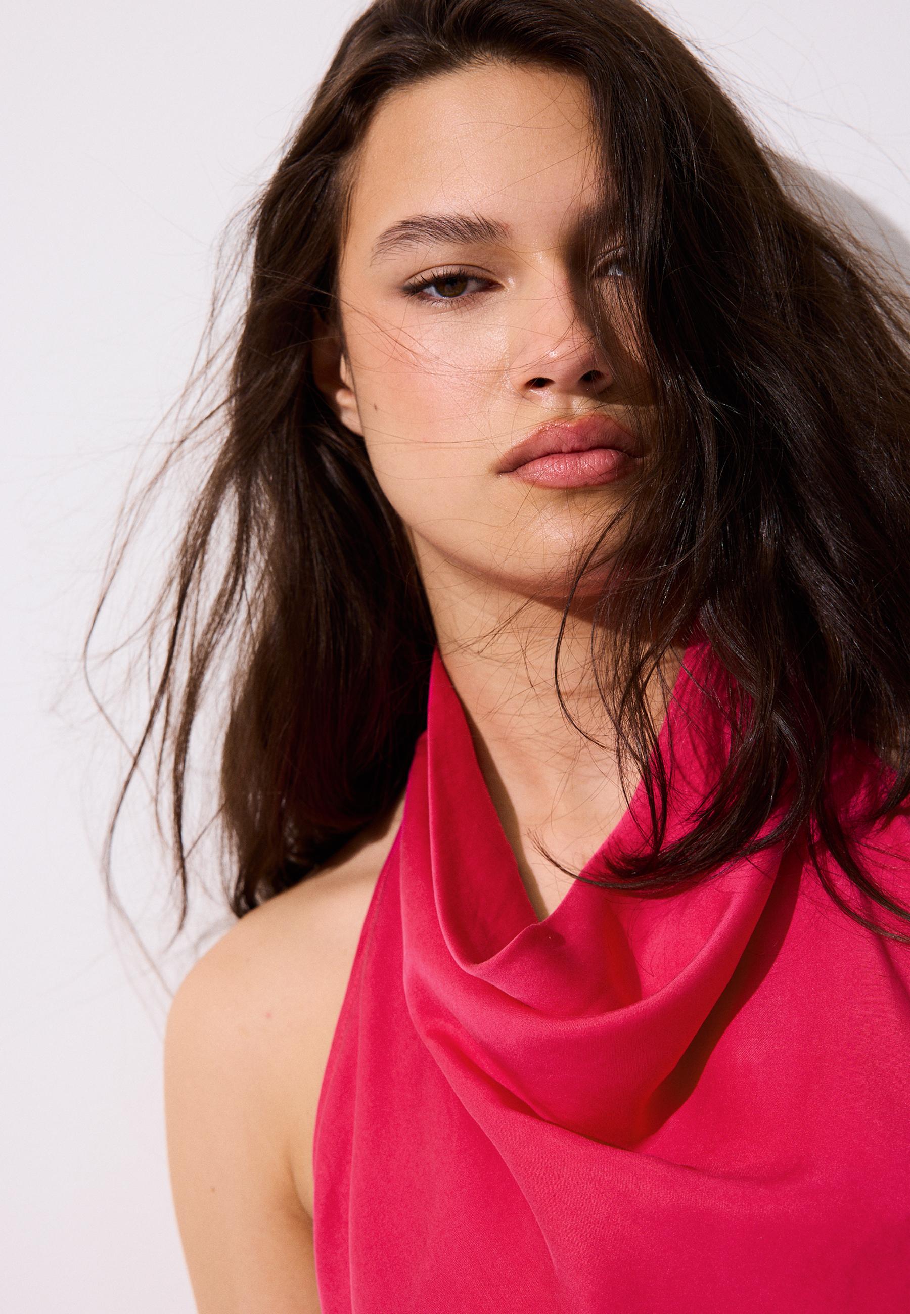 Backless halter midi dress — Fuchsia