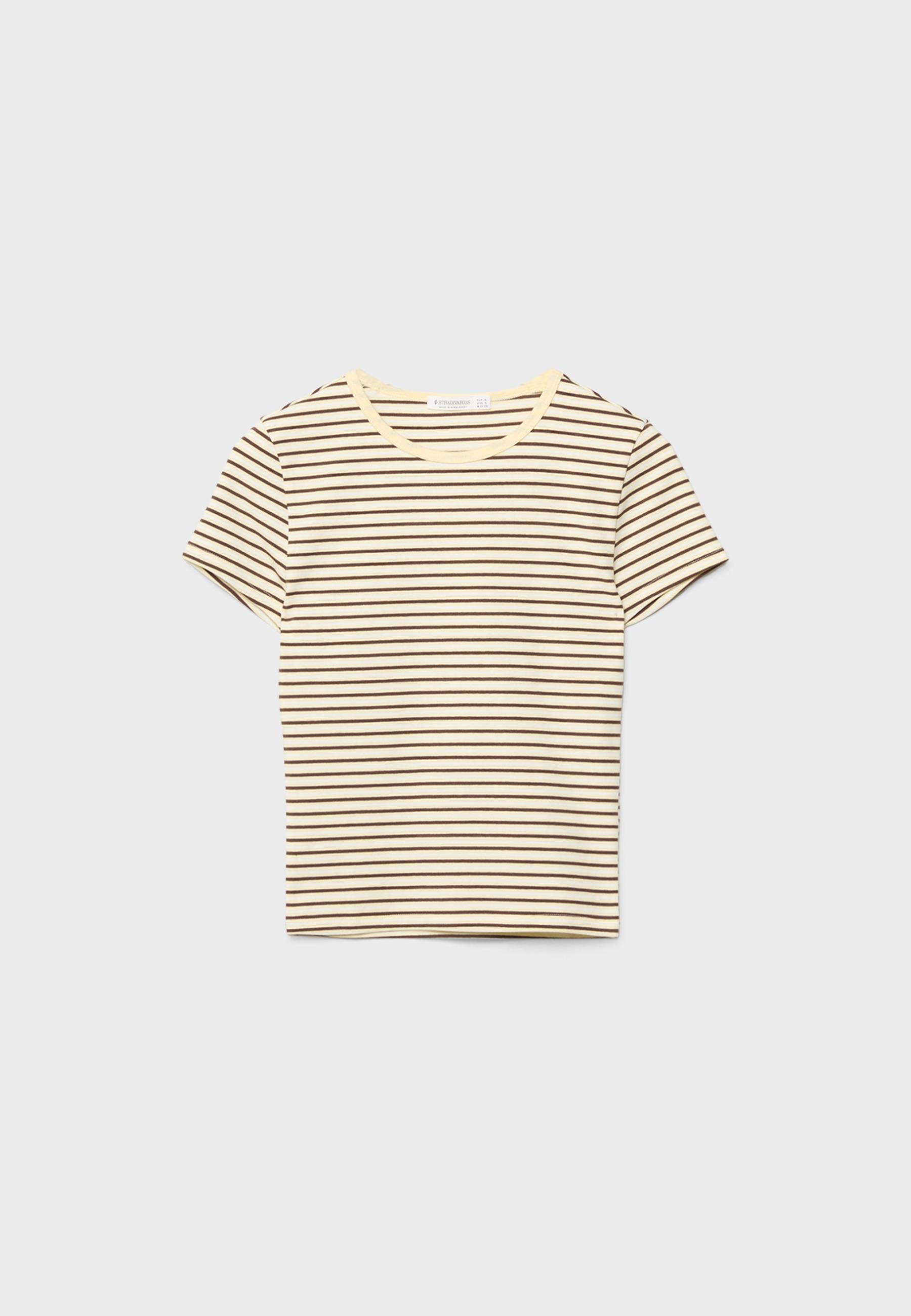 Basic slim fit striped T-shirt — Pastel yellow