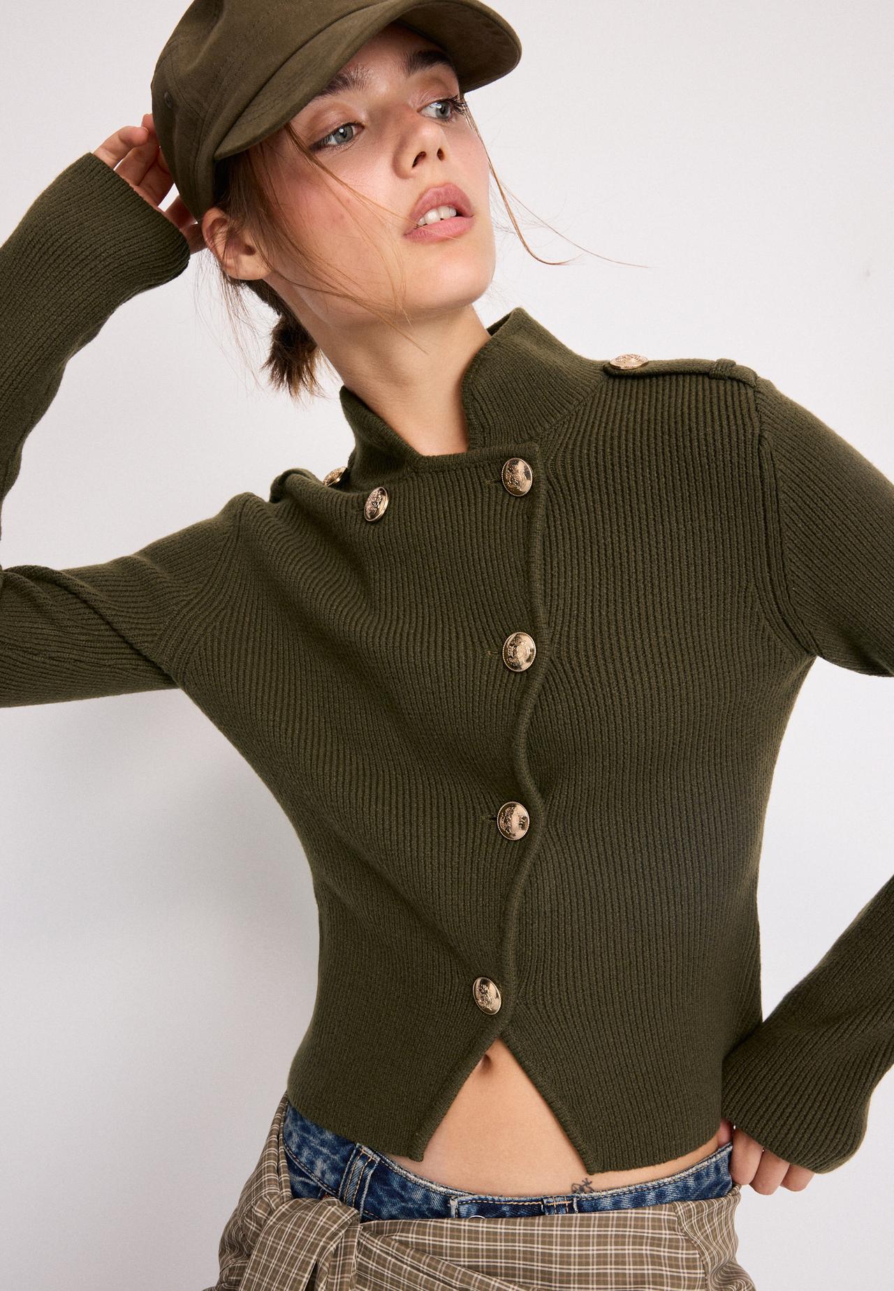 Button-up knit cardigan — Khaki