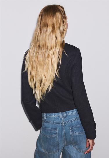 Short fitted button coat — Navy blue 5