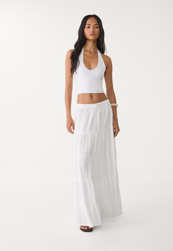 Akıcı katlı midi etek - Görsel 3