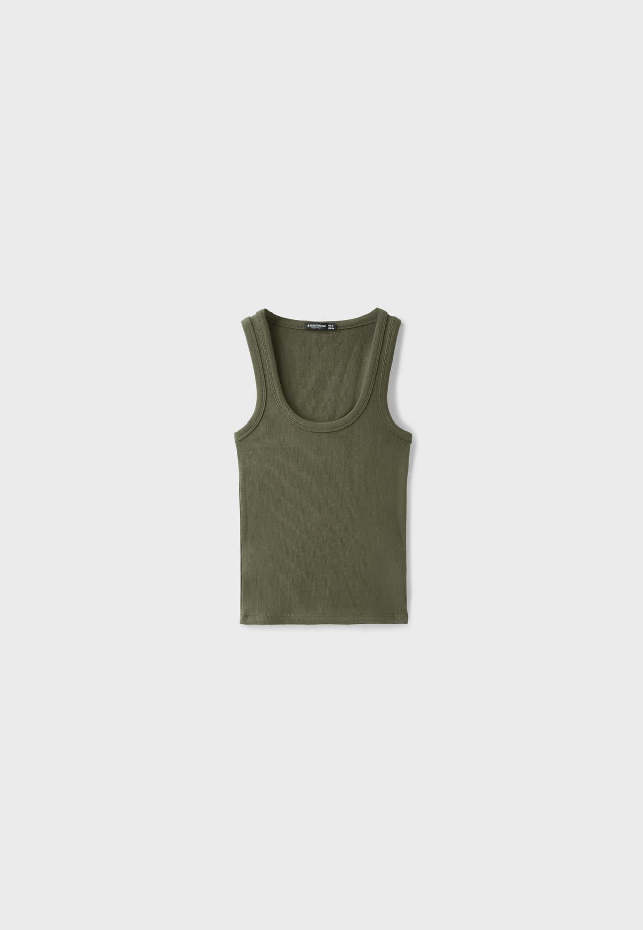 Cotton ribbed racerback T-shirt — Khaki