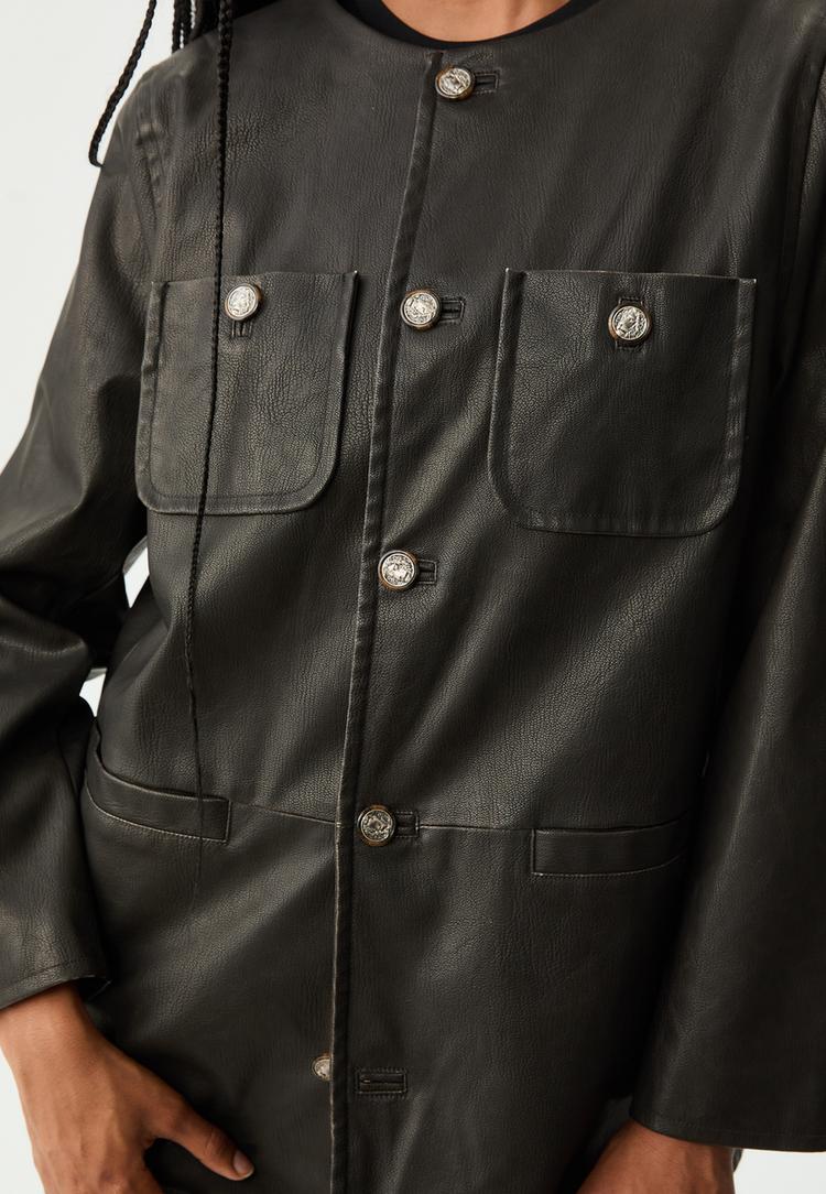 buttoned leather effect blazer