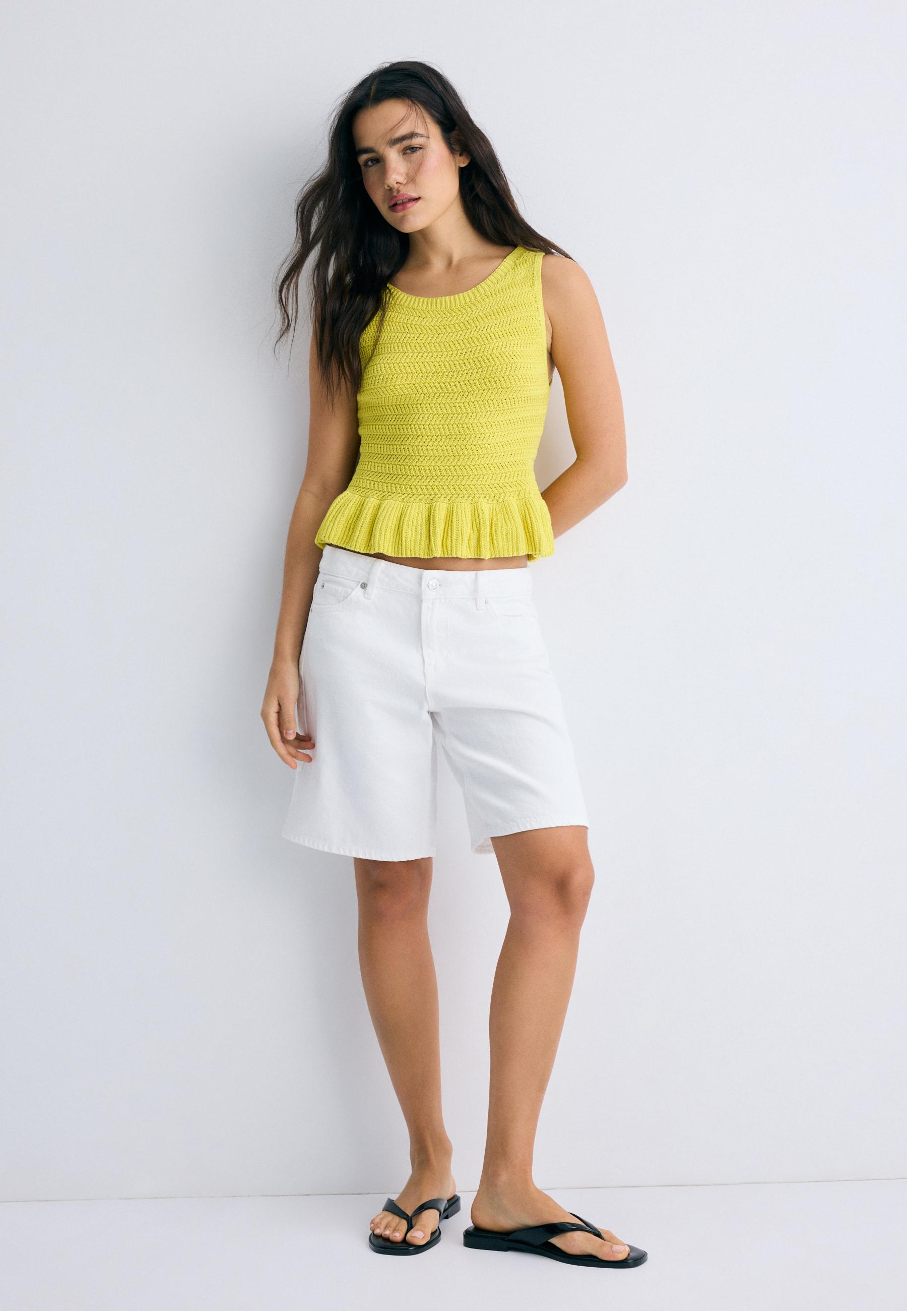 Stradivarius Πλεκτό Τοπ Peplum Χρυσαφί Xs
