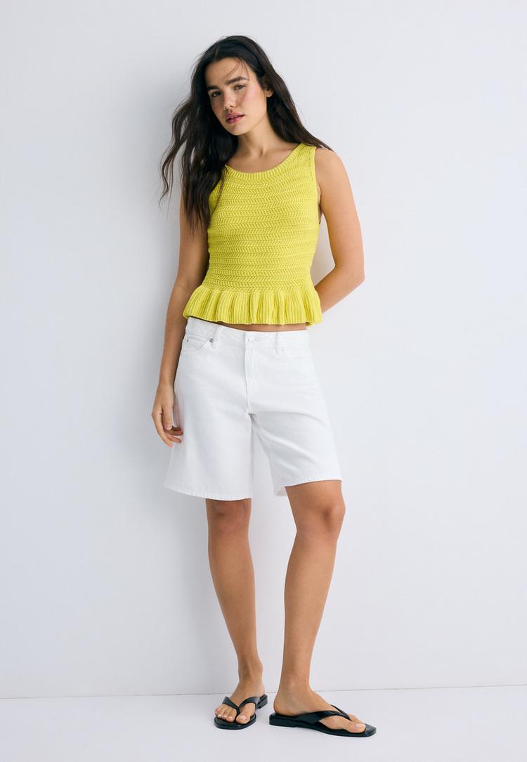 Stradivarius Πλεκτό Τοπ Peplum Χρυσαφί S