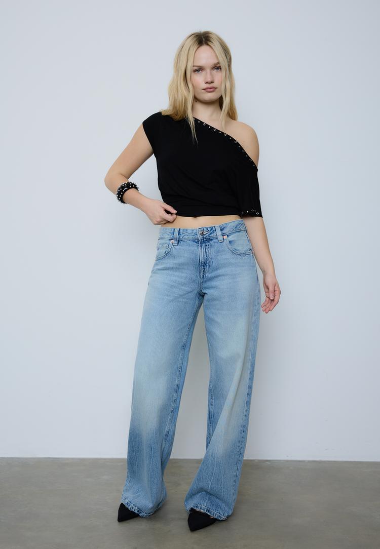 Stradivarius Tricou Asimetric Cu Ținte Negru L