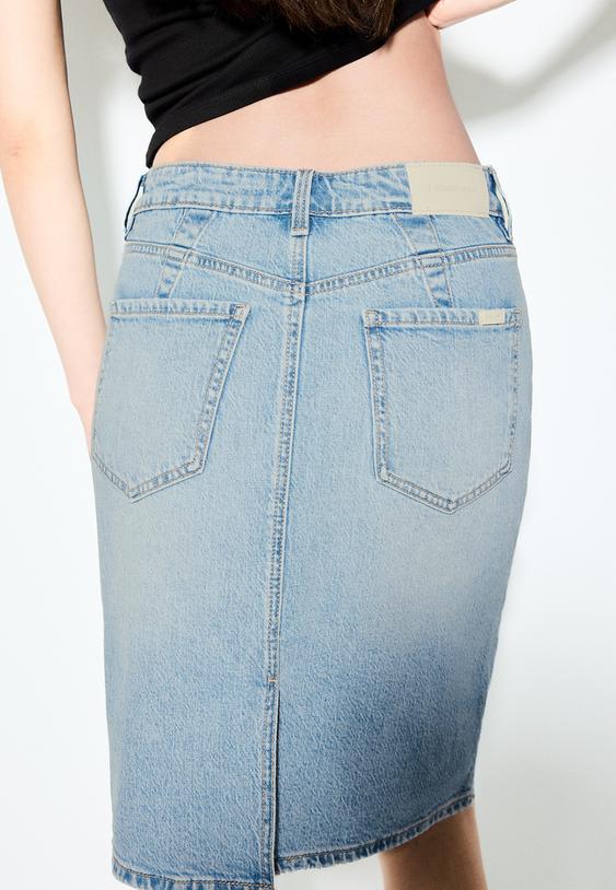 Stradivarius Minijupe En Jean Denim Bleu Moyen Clair Délavé 42
