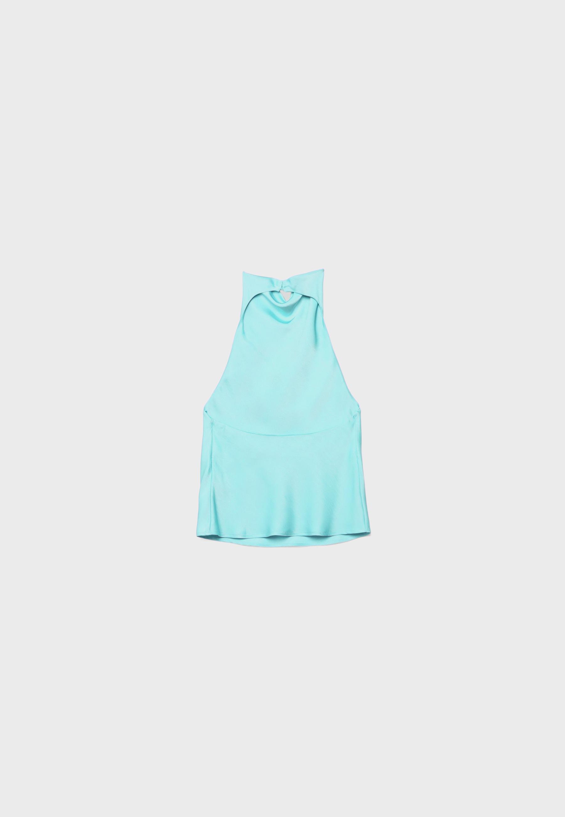 Satin effect halter top — Turquoise
