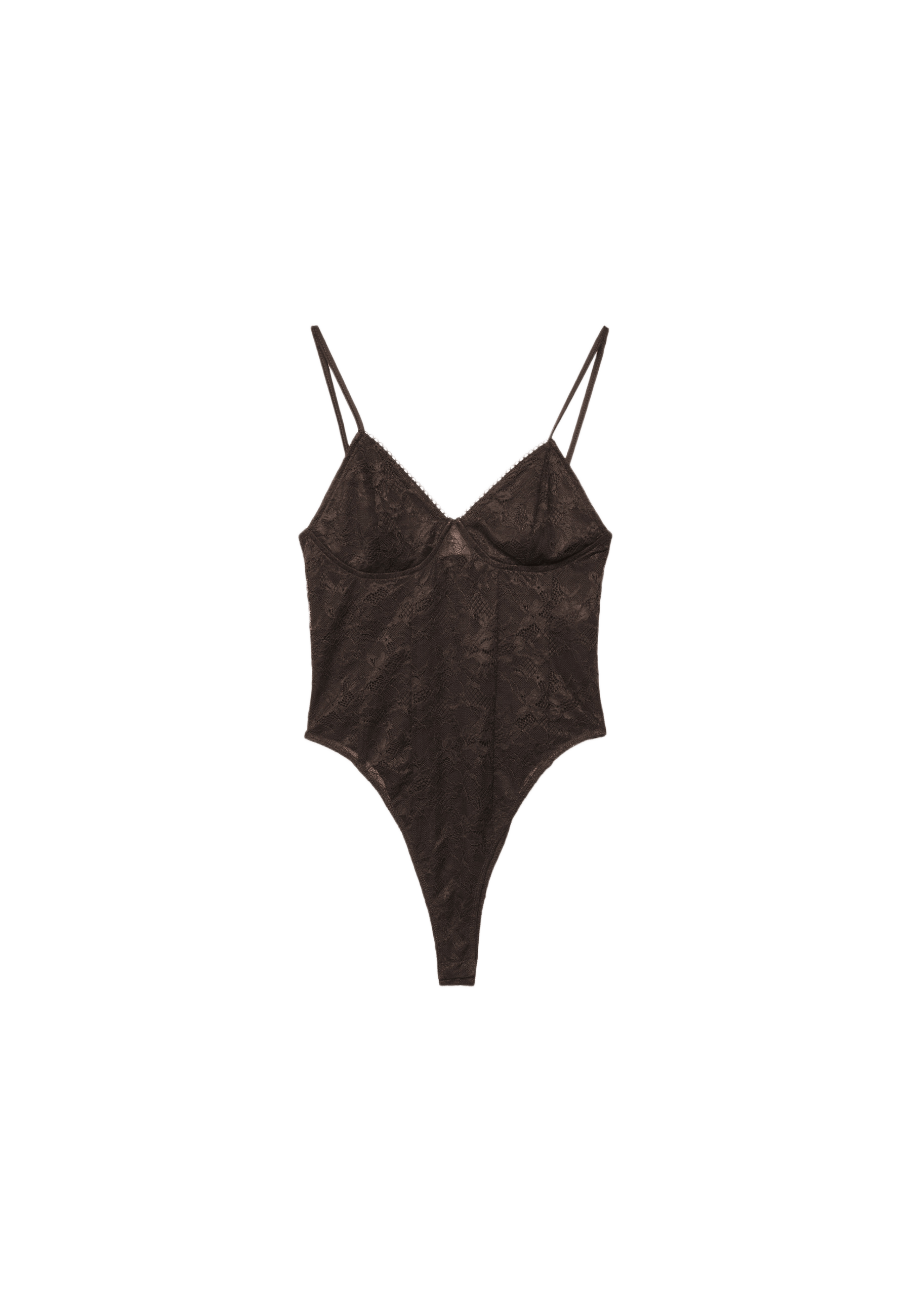 Lace strap bodysuit — Brown
