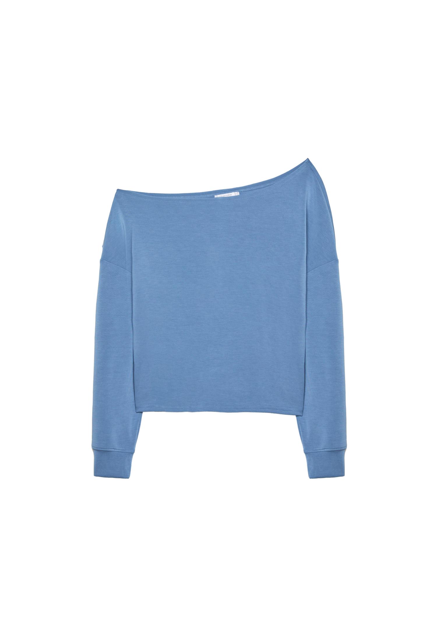 Soft-touch off-the-shoulder sweatshirt — Sky blue
