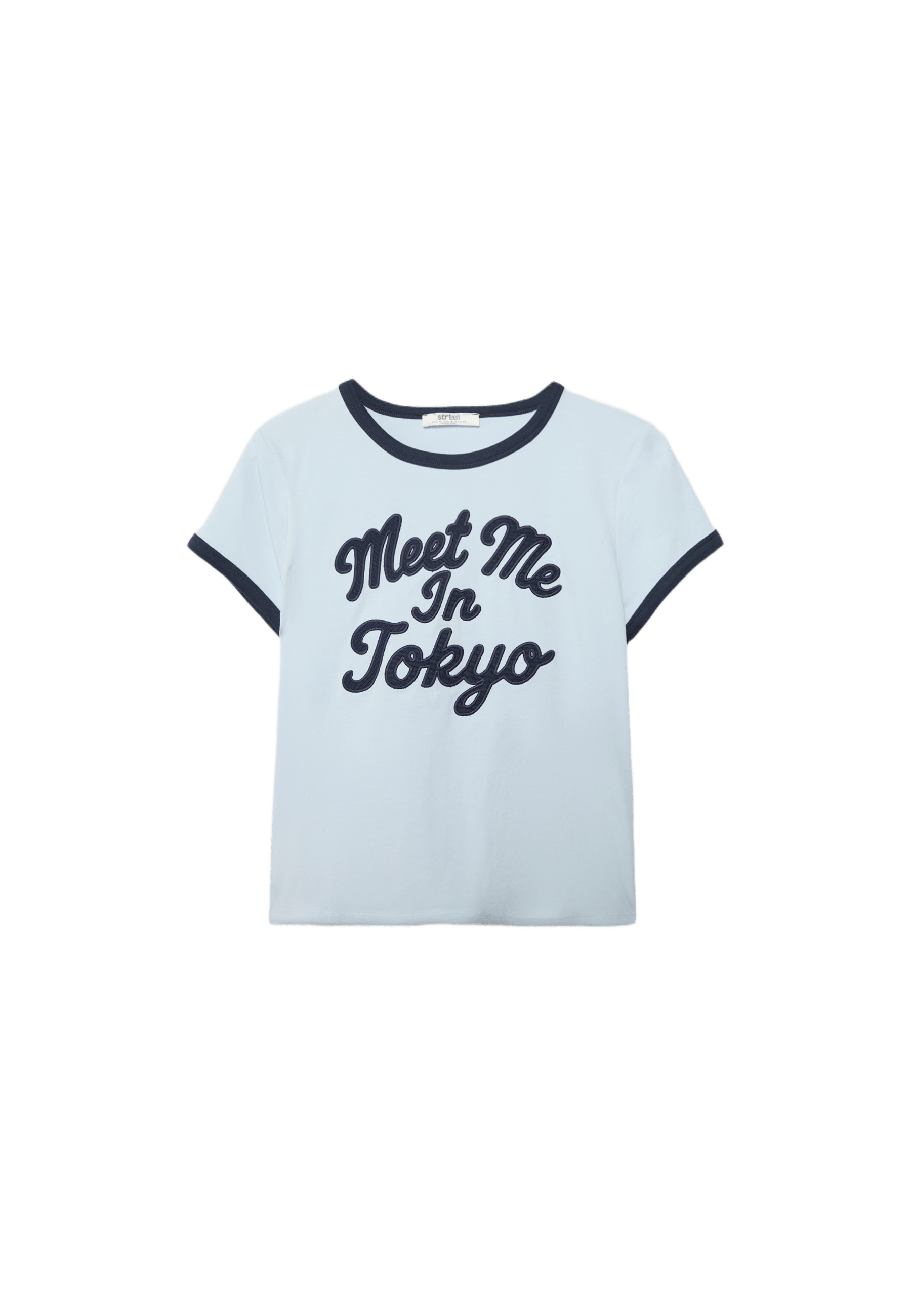 Contrast print short sleeve T-shirt — Sky blue