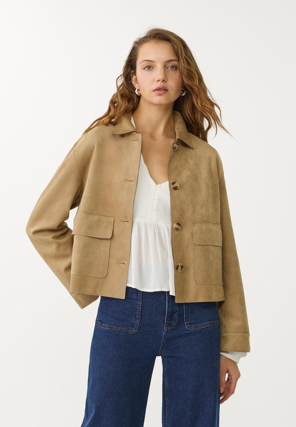 Faux suede jacket with pockets