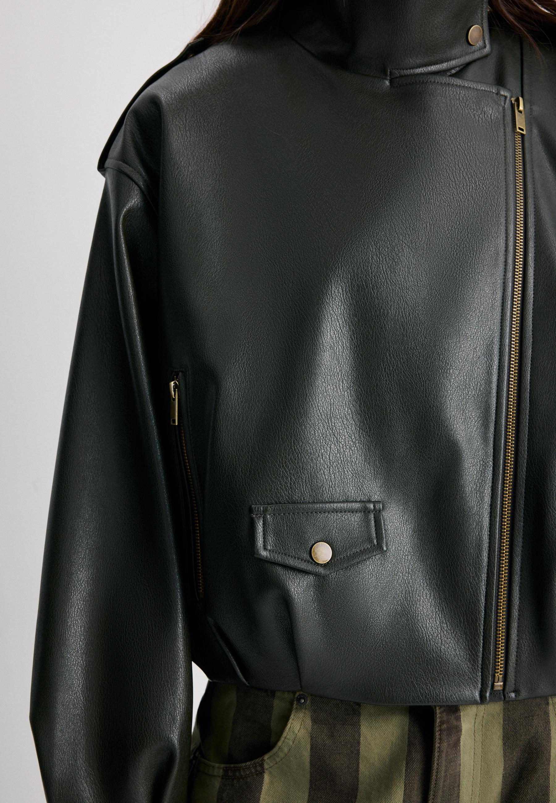 Leather effect balloon sleeve biker jacket — Green