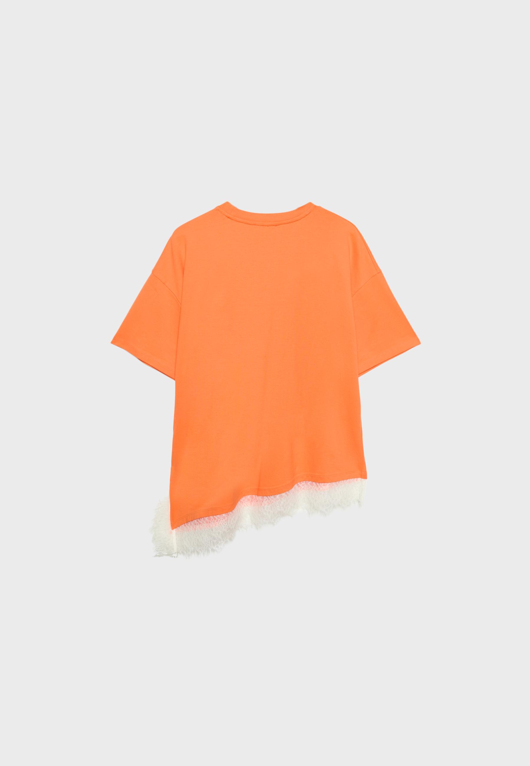 Lace hem short sleeve T-shirt — Orange