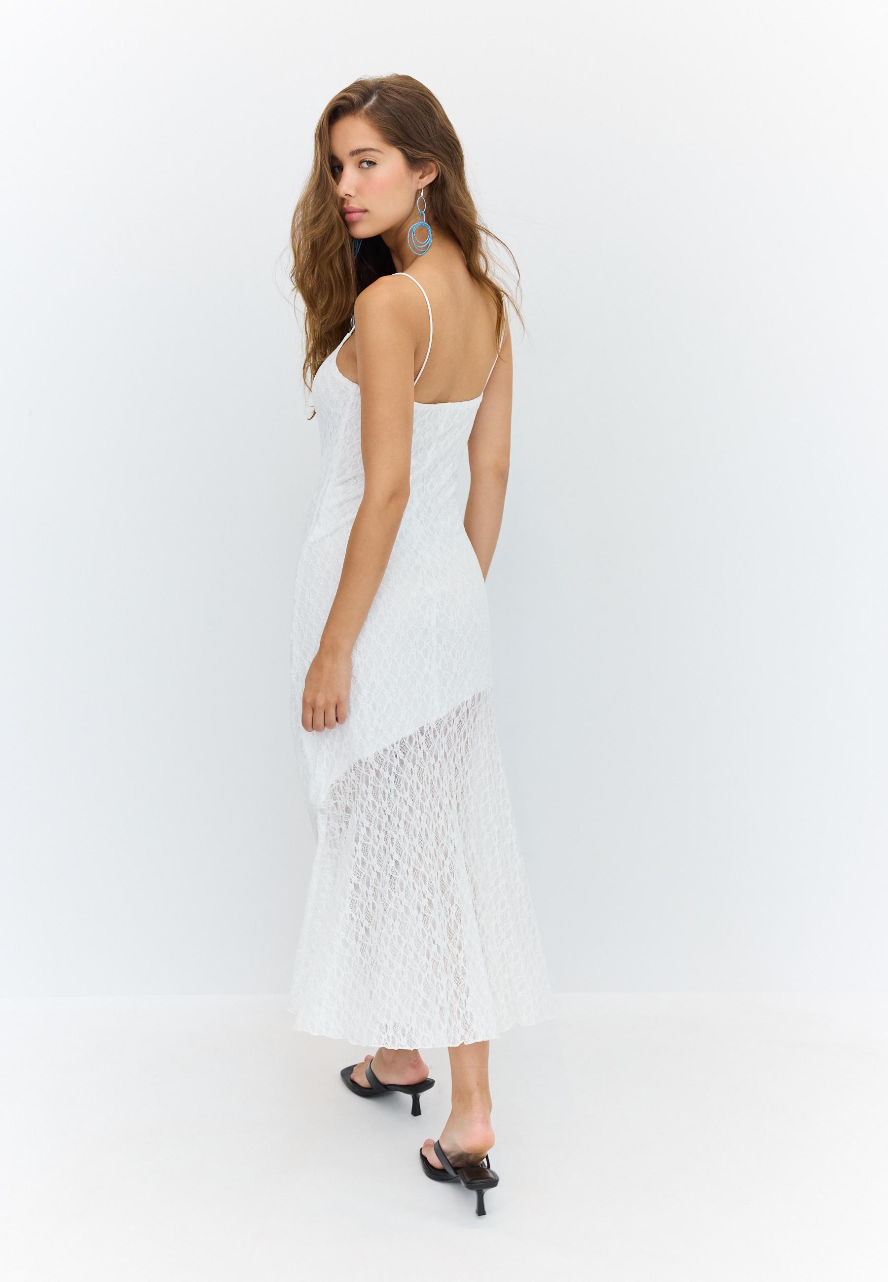 Lace strappy midi dress — Ecru