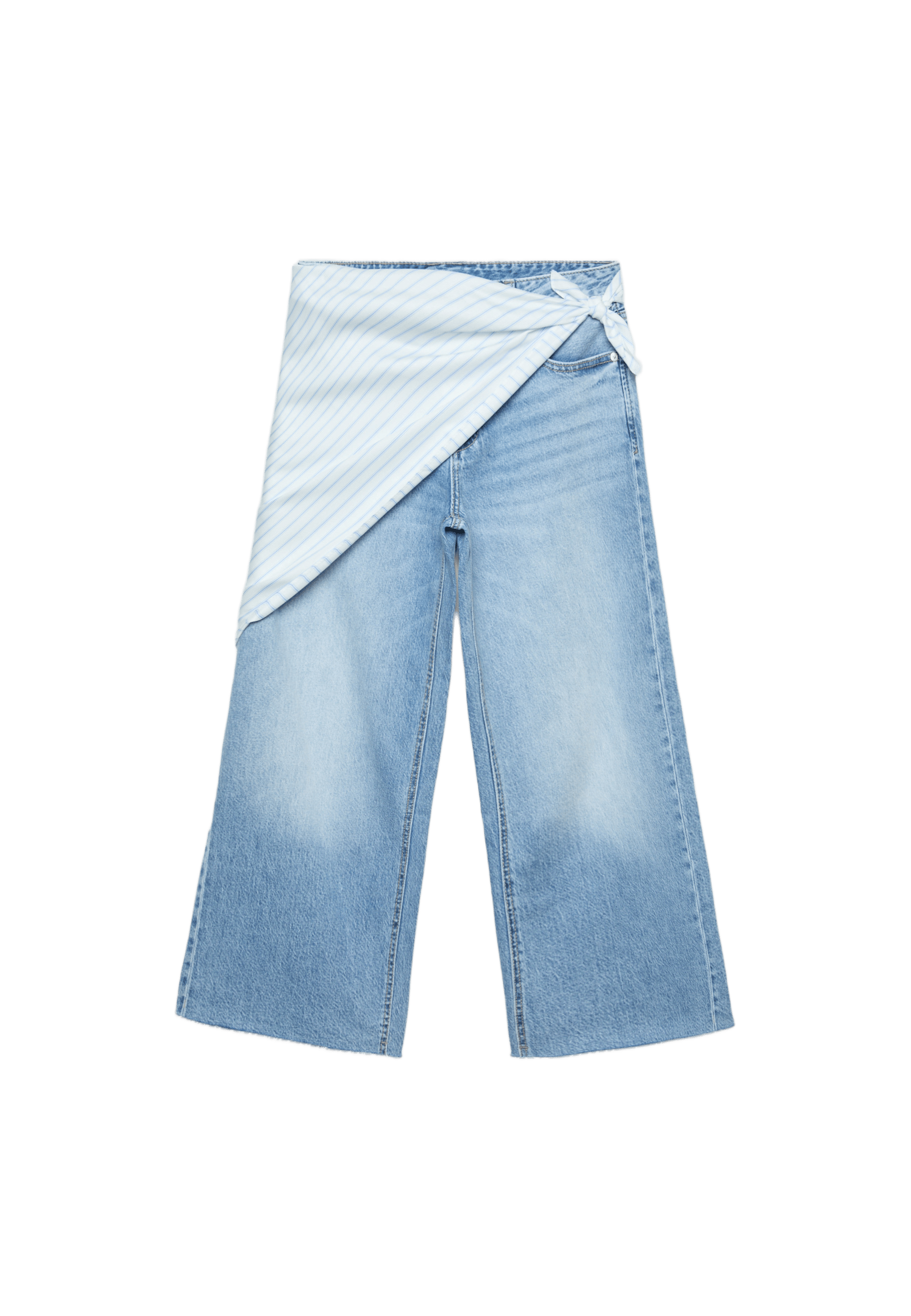Culotte jeans with scarf detail — MEDIUM BLUE DENIM