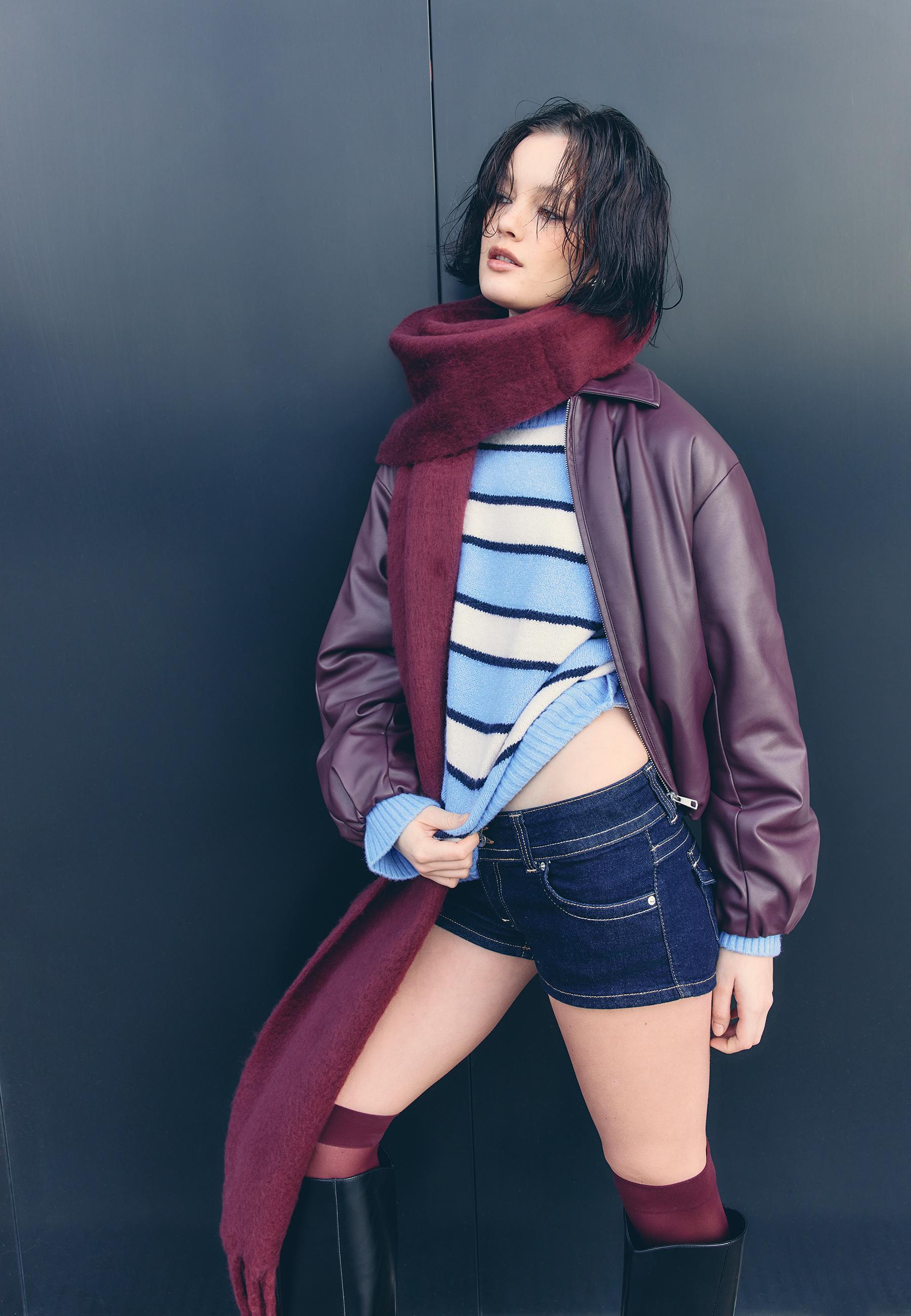 Padded leather effect bomber jacket — Burgundy