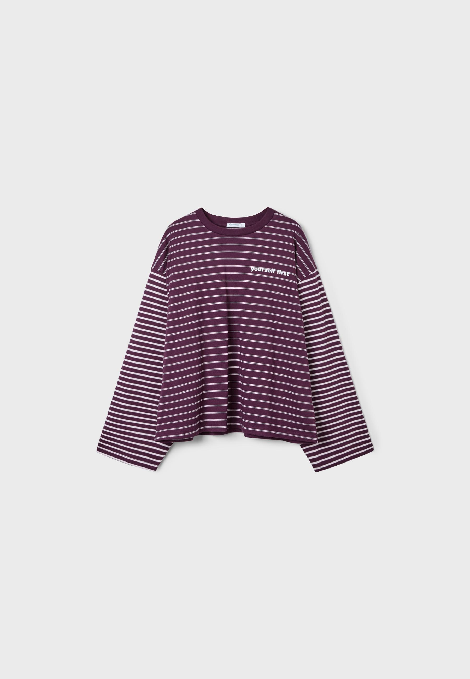 Long sleeve striped slogan T-shirt — Dark purple
