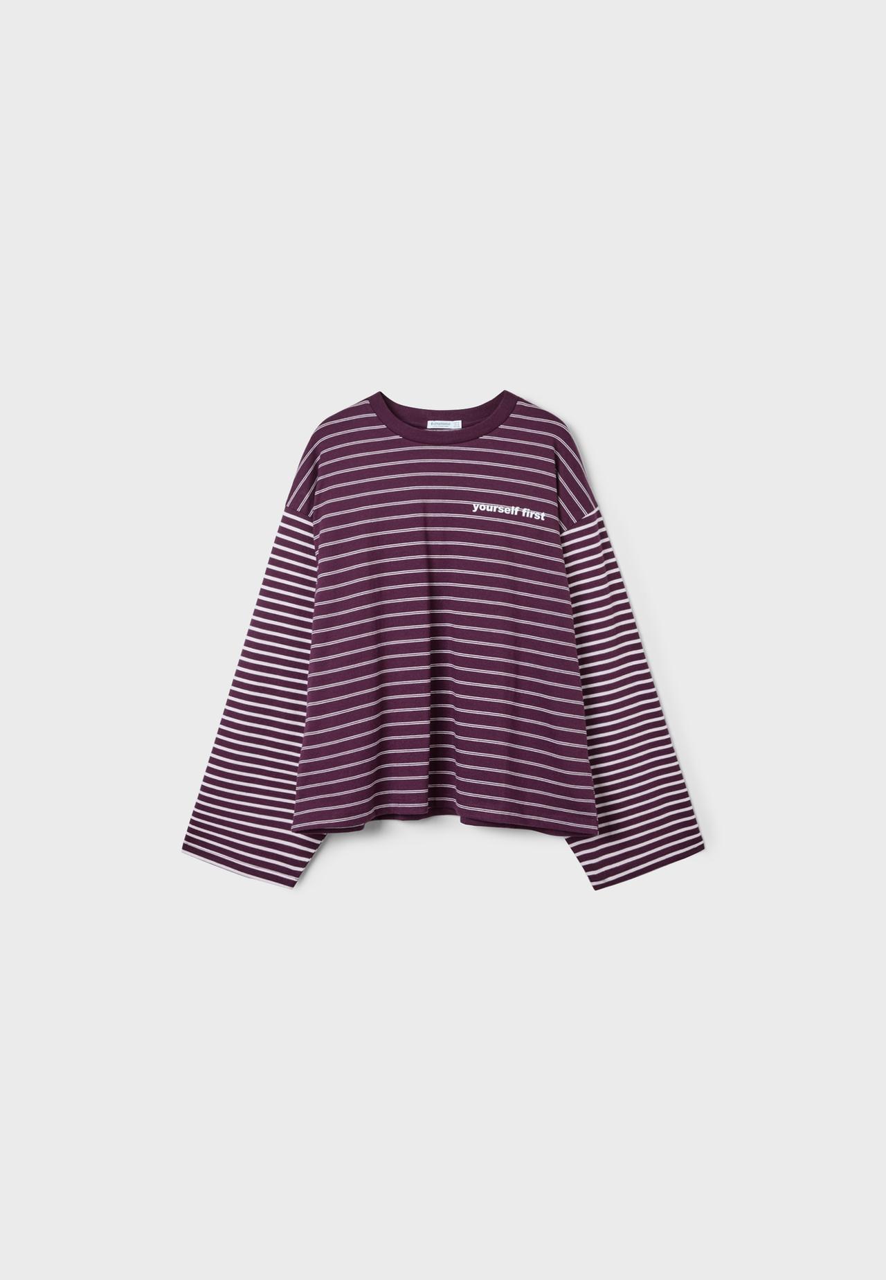 Striped text long sleeve T-shirt — Dark purple