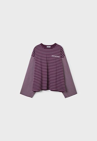 Striped text long sleeve T-shirt — Dark purple 7