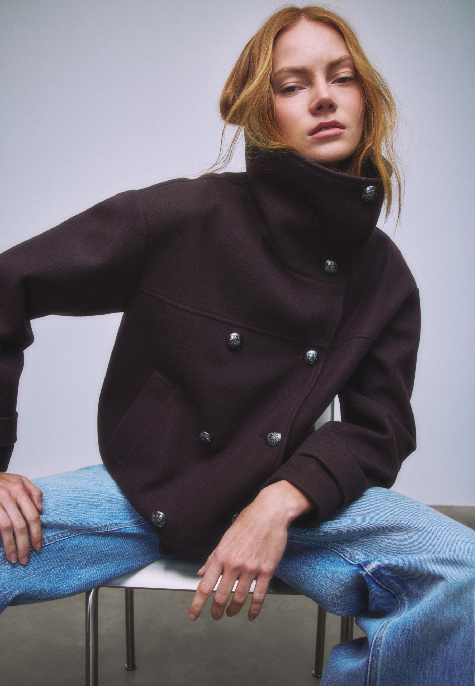 Soft-touch crossover high neck jacket - Women's Trench and coats