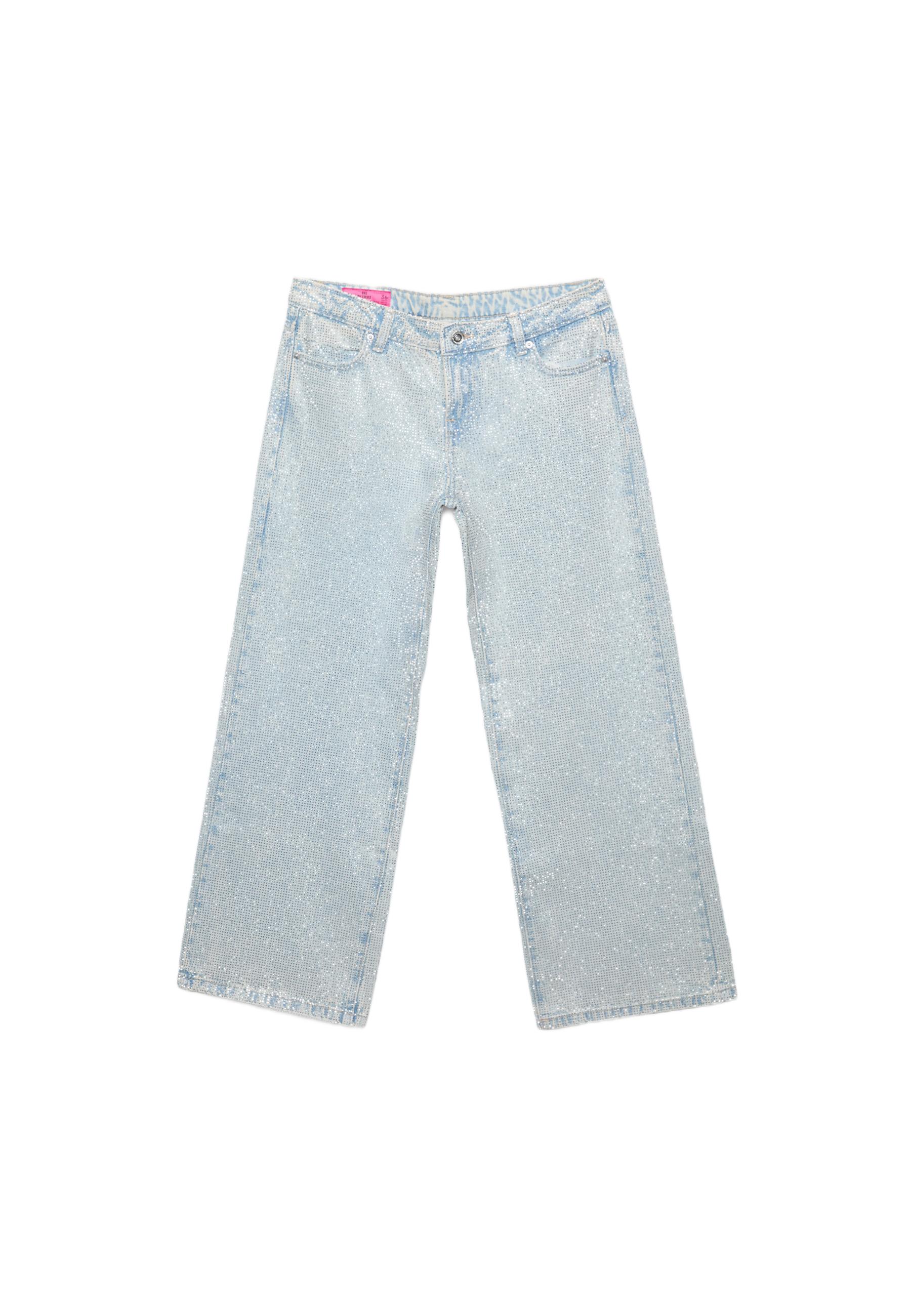 Low-rise straight-leg jeans with rhinestones One Dilemma — OVERDYED BLUE DENIM