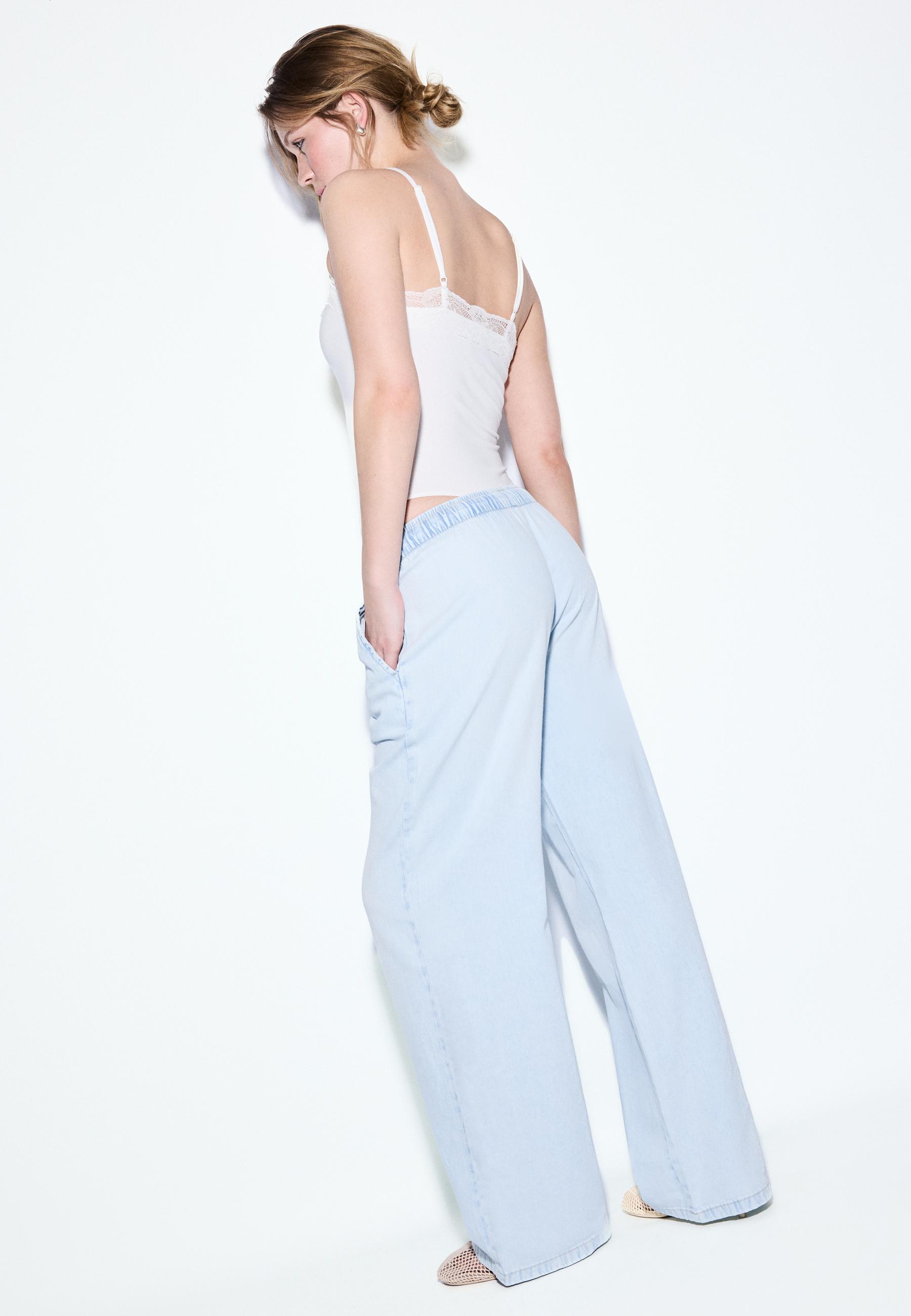 Flowy denim drawstring trousers — MEDIUM LIGHT BLUE DENIM