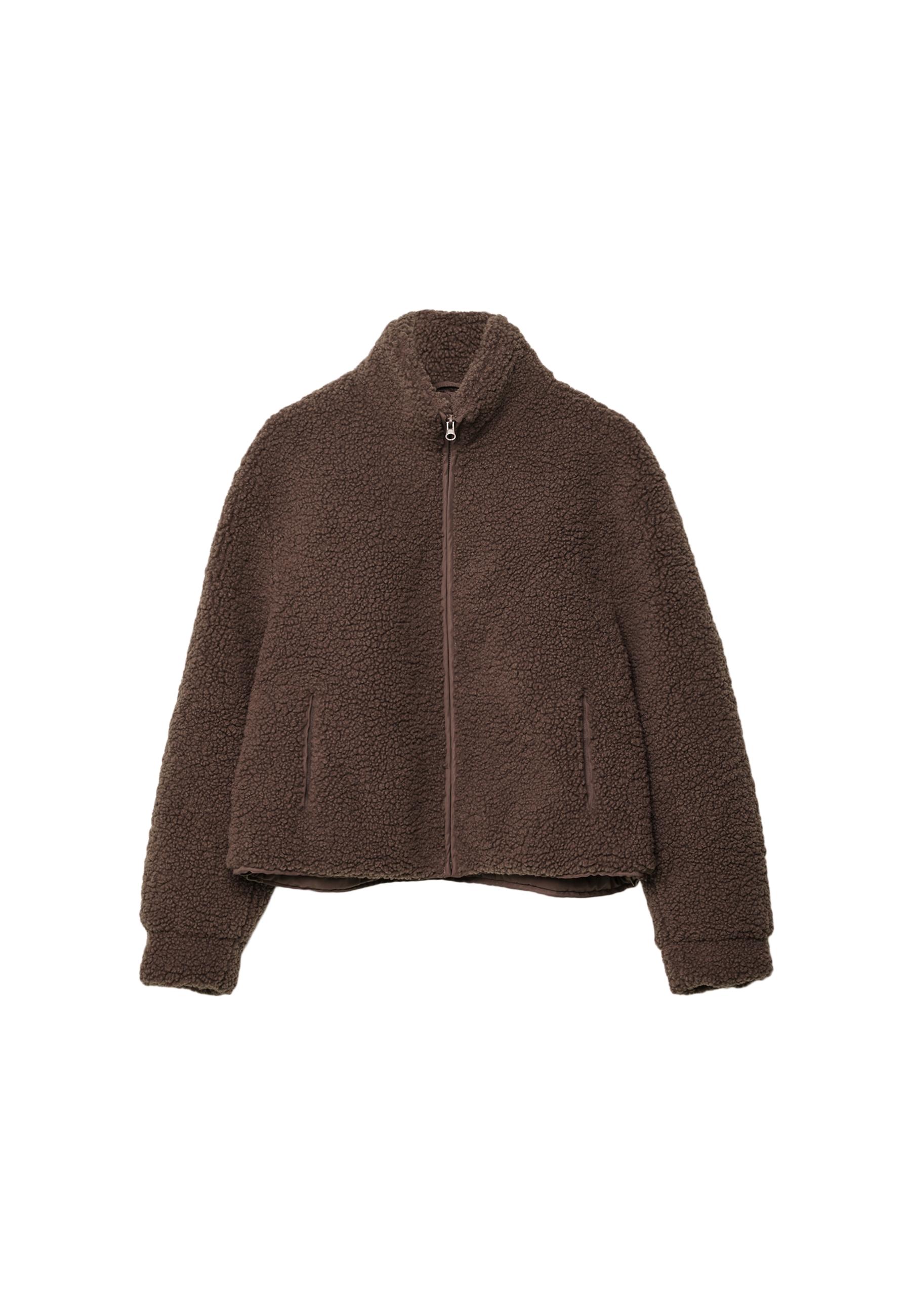 Zip-up faux shearling lined jacket — Brown