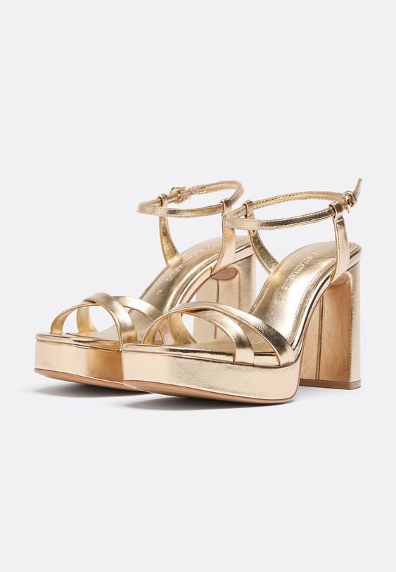 Stradivarius Sandales À Gros Talon Plateforme Or 39