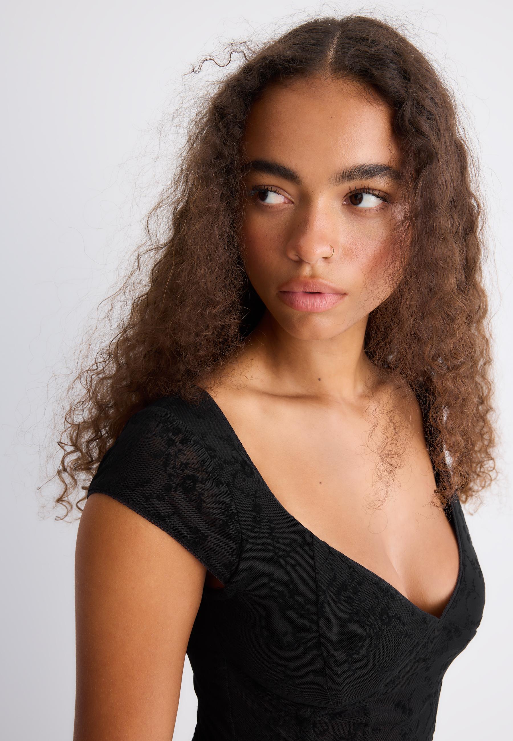Flocked bodice top — Black