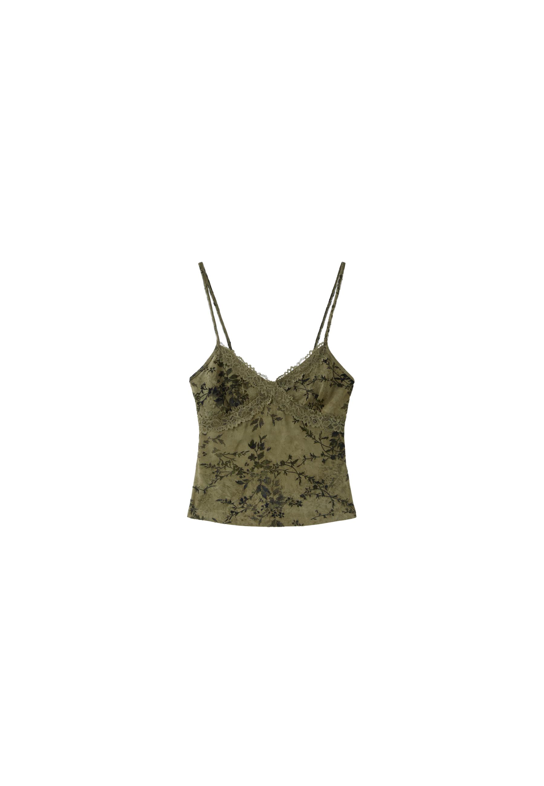 Felted lace fitted top — Khaki