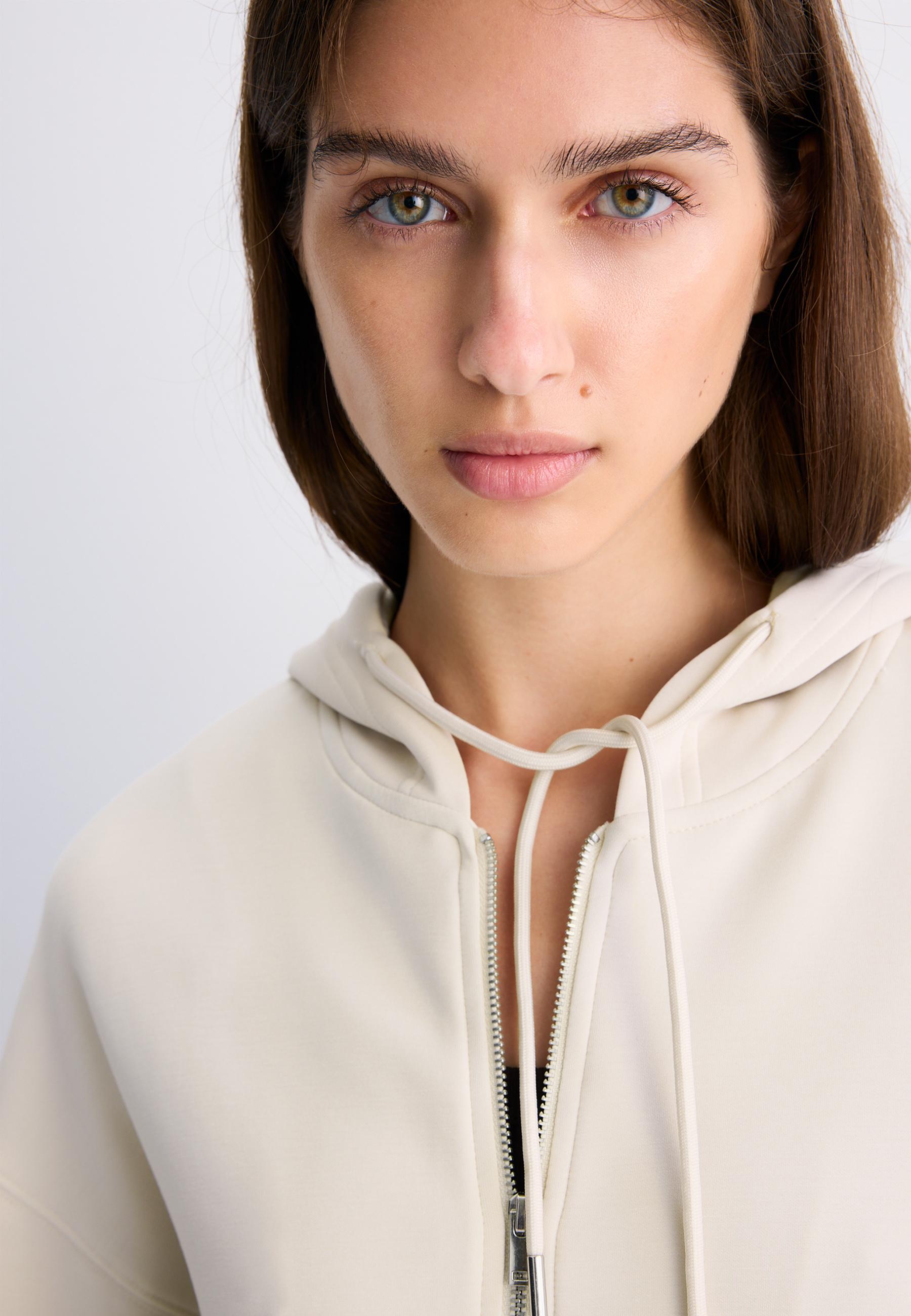 Soft-feel zip-up sweatshirt — Stone