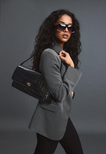 Maxi mock croc shoulder bag — Black 2