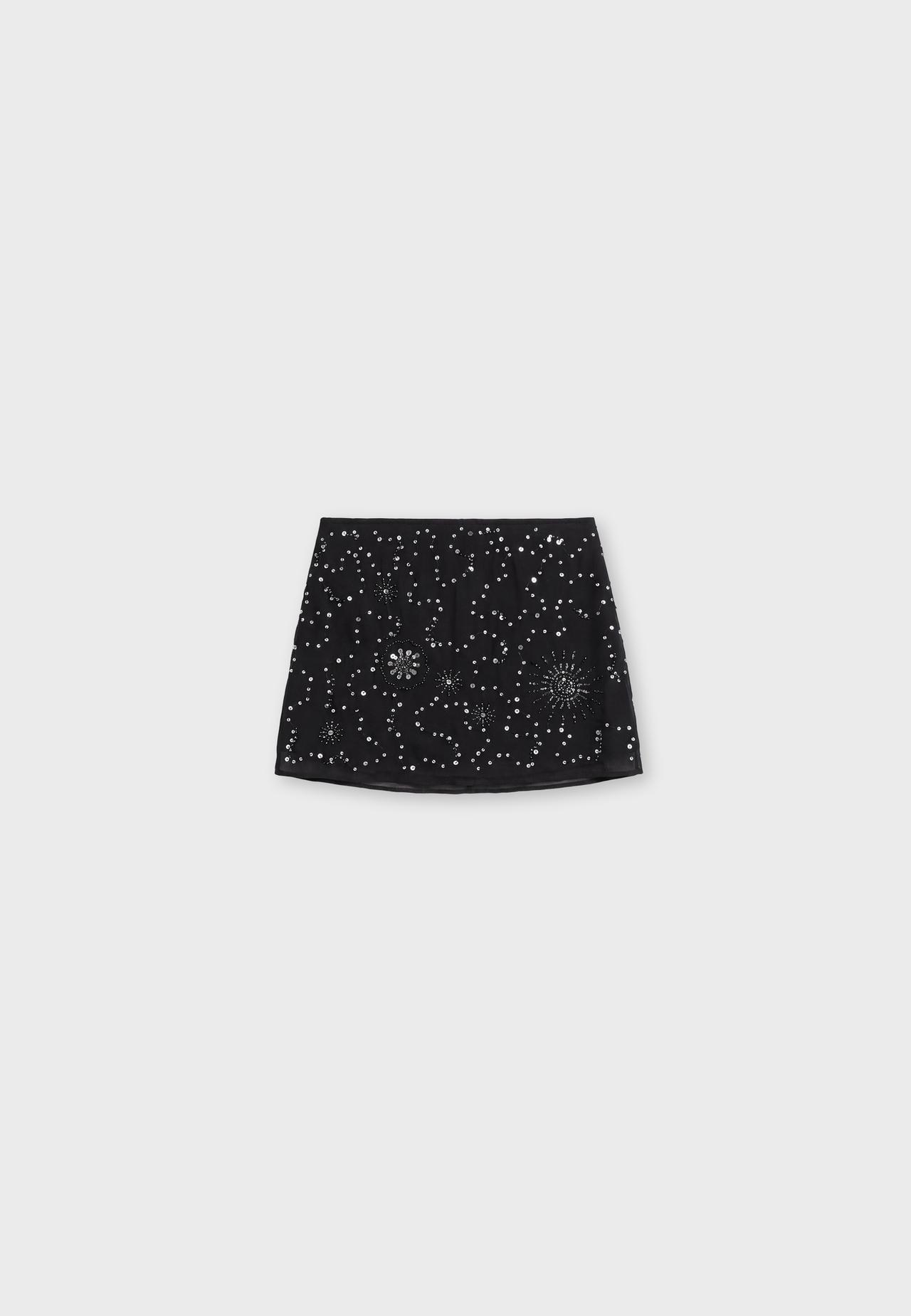 Embroidered rhinestone skirt — Black