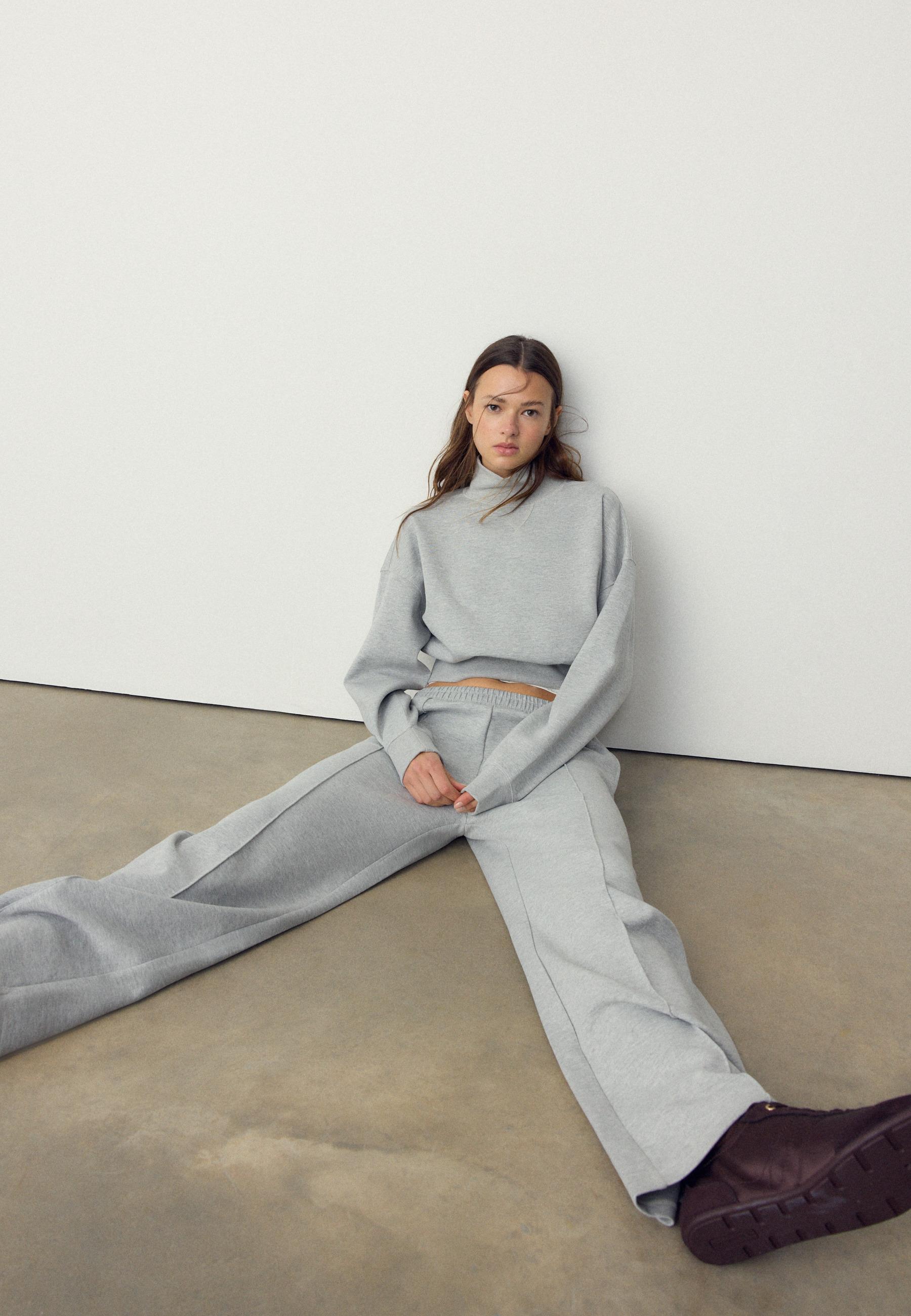 Soft-touch interlock jogger trousers — Grey melange