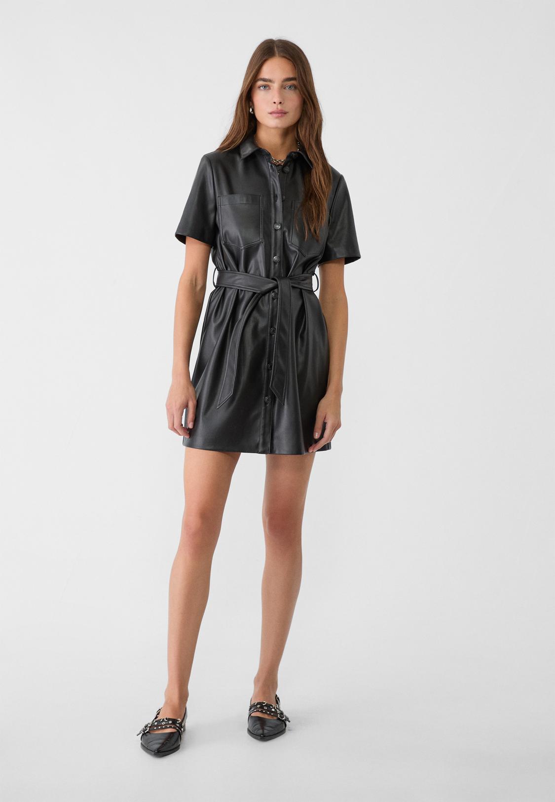 Vestido Polipiel Zara Vestido Cuero Negro Zara Vestido Camisero