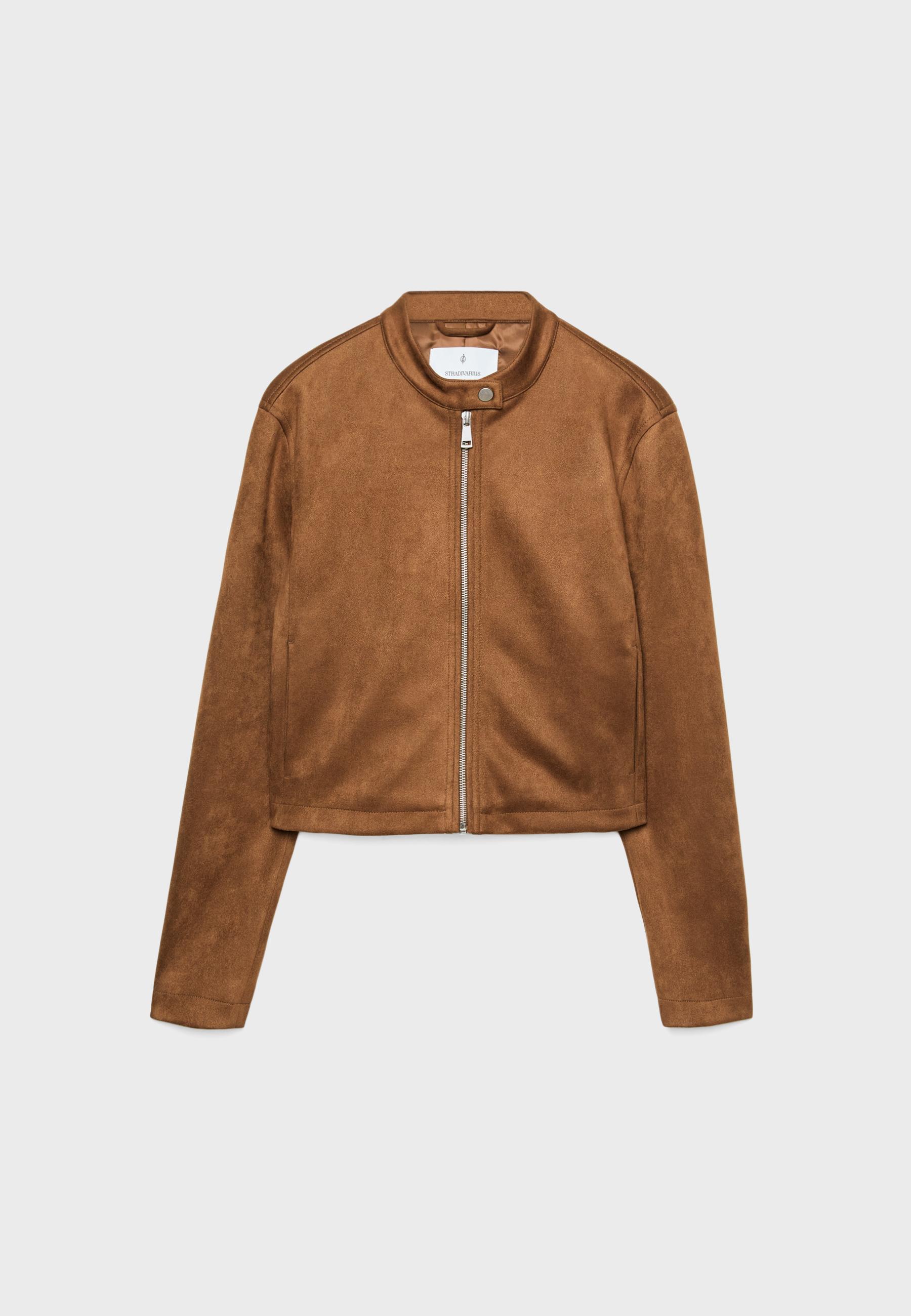 Faux suede zip-up jacket — Brown