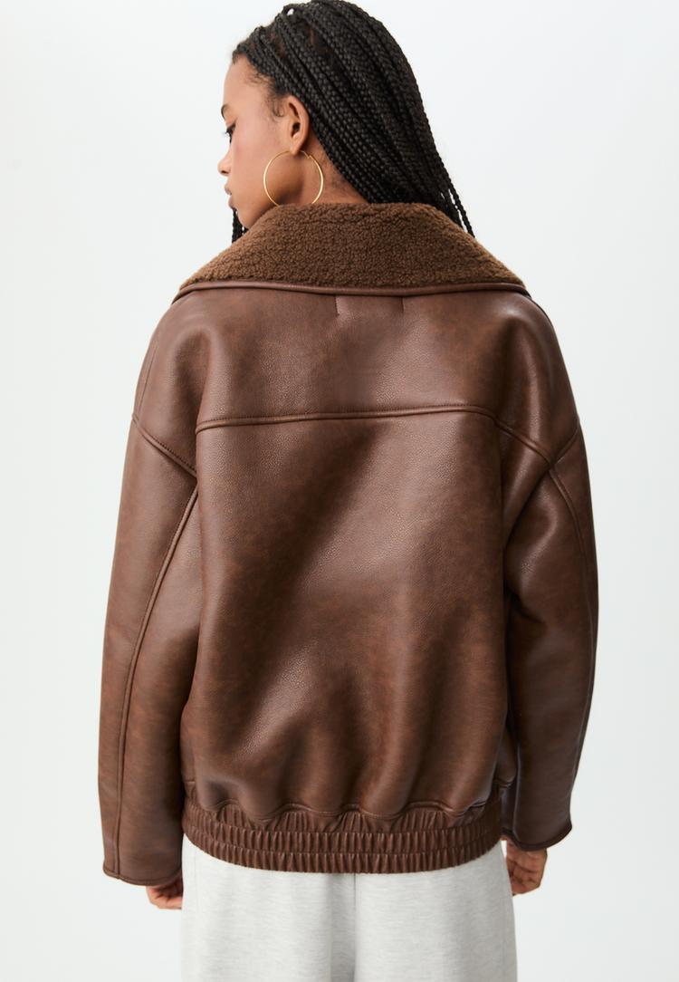 regular fit faux leather jacket