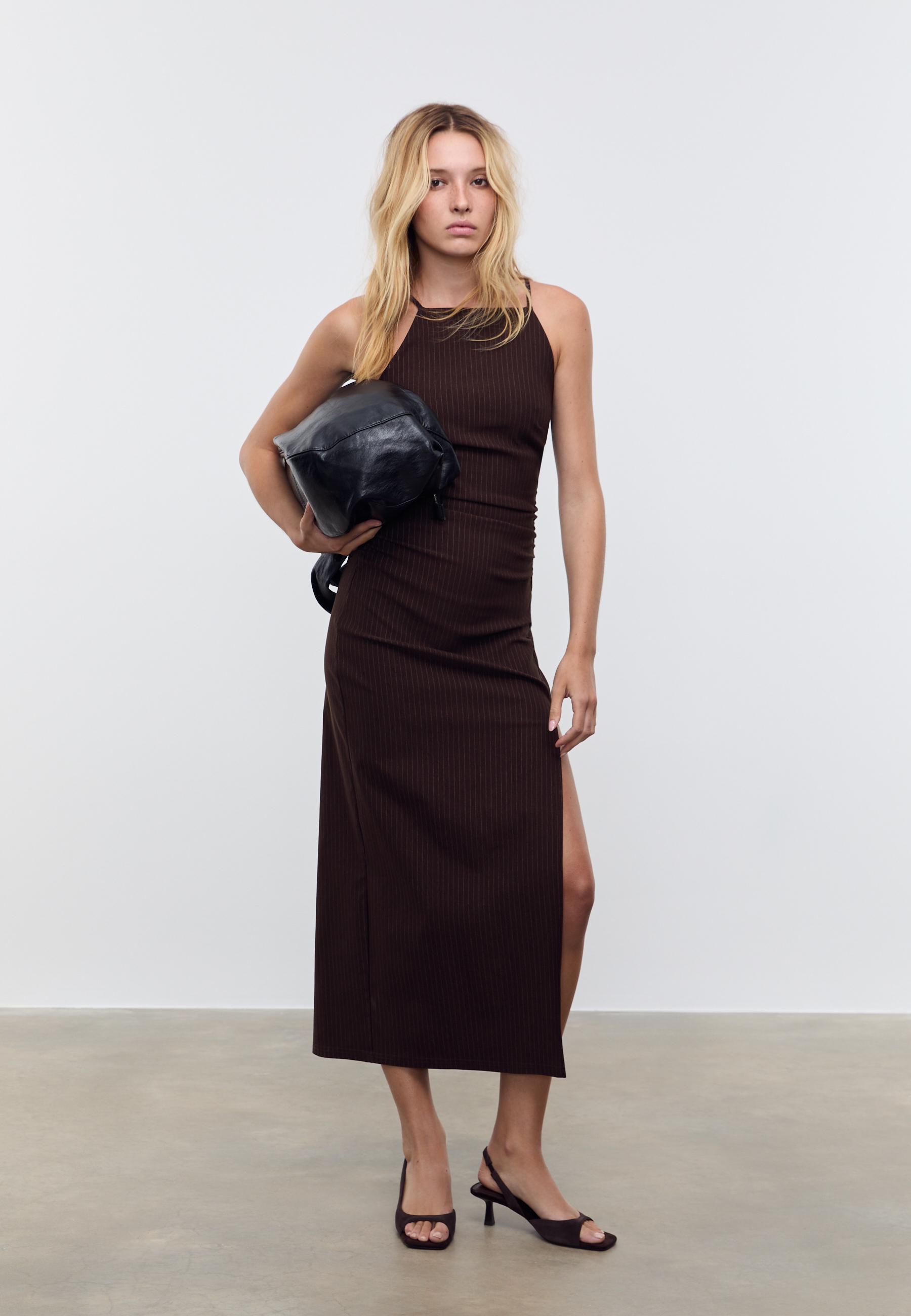 Robe encolure américaine midi à rayures