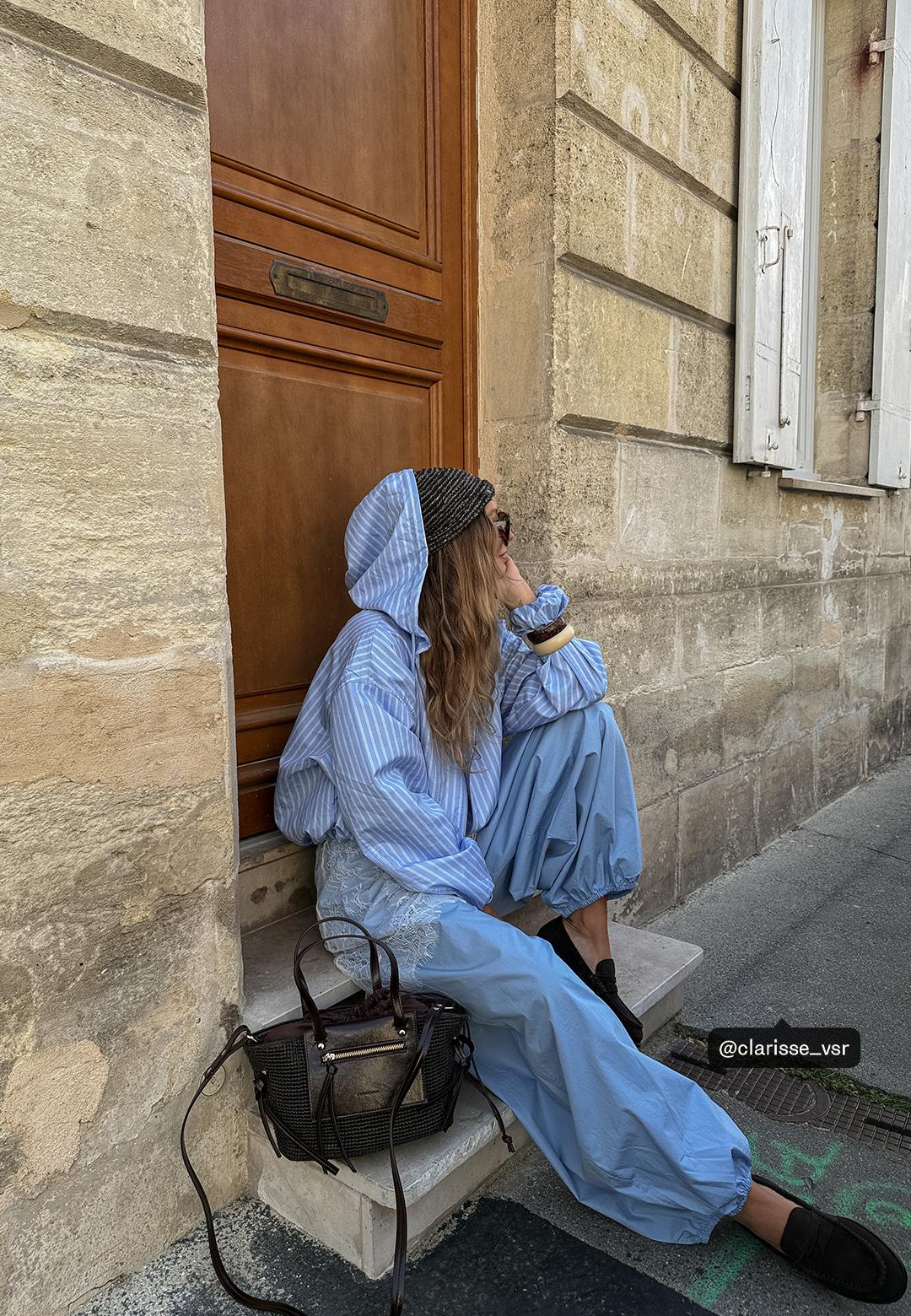 Printed voluminous trousers — Sky blue