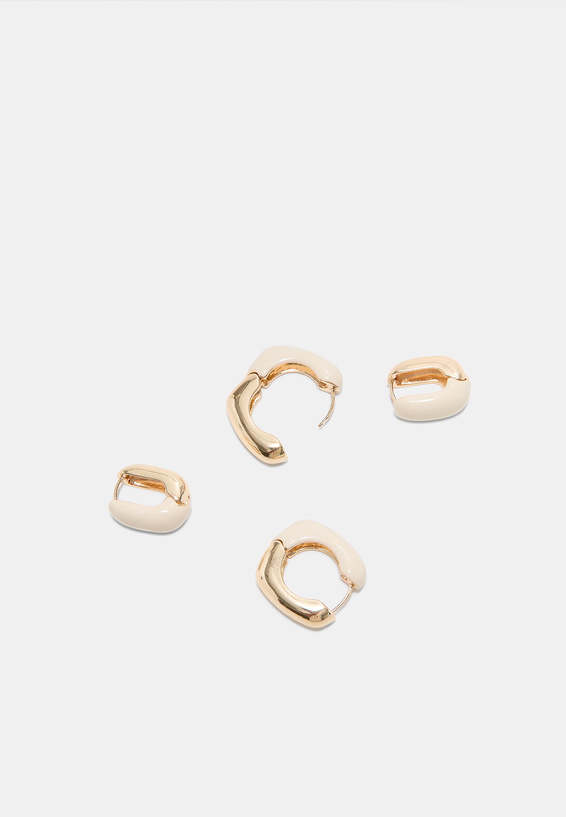 Set of 2 enamel hoop earrings — Gold