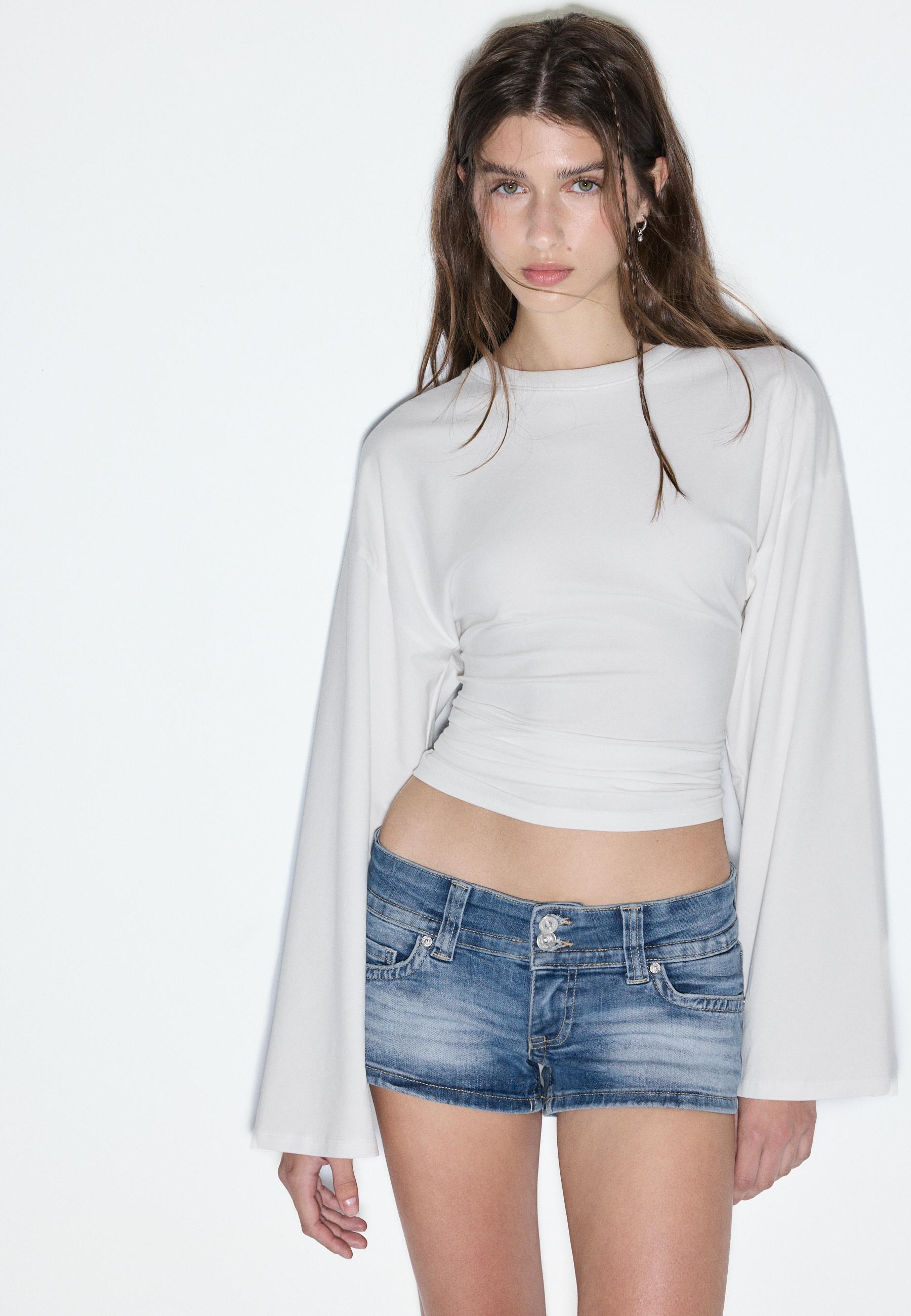 D76 denim mini shorts — MEDIUM BLUE DENIM