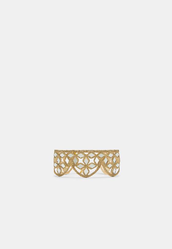 Stradivarius Colier Choker Cu Valuri Și Oglinzi Auriu Os