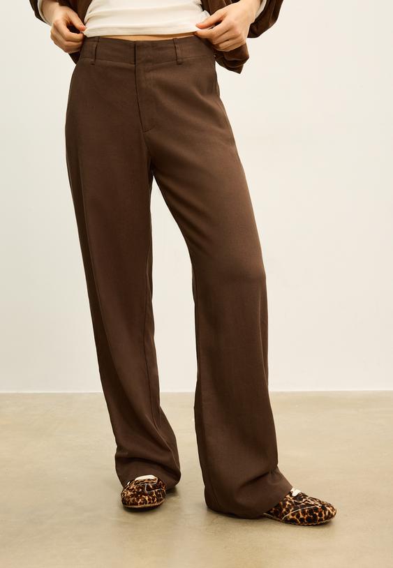 rechte soepelvallende broek met linnenlook