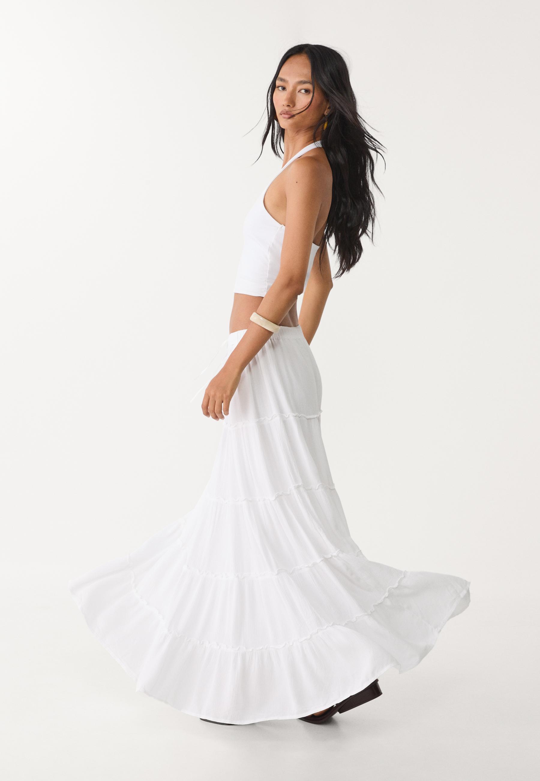Flowing panelled midi skirt — White