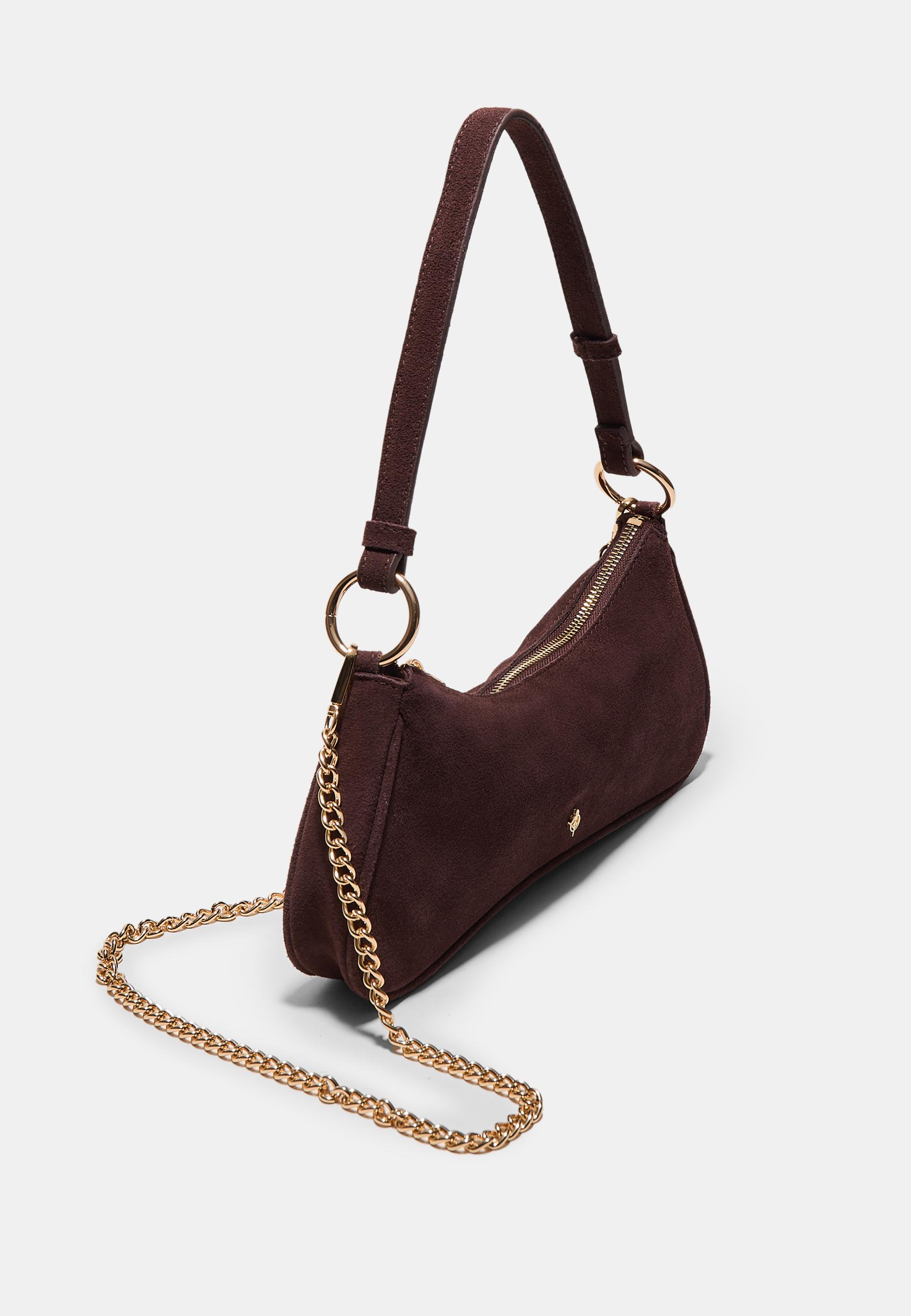 100% leather moon crossbody bag — Brown