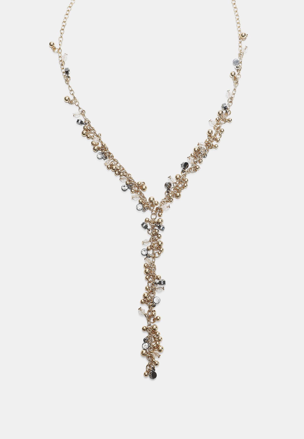 Long beaded lariat necklace — Gold
