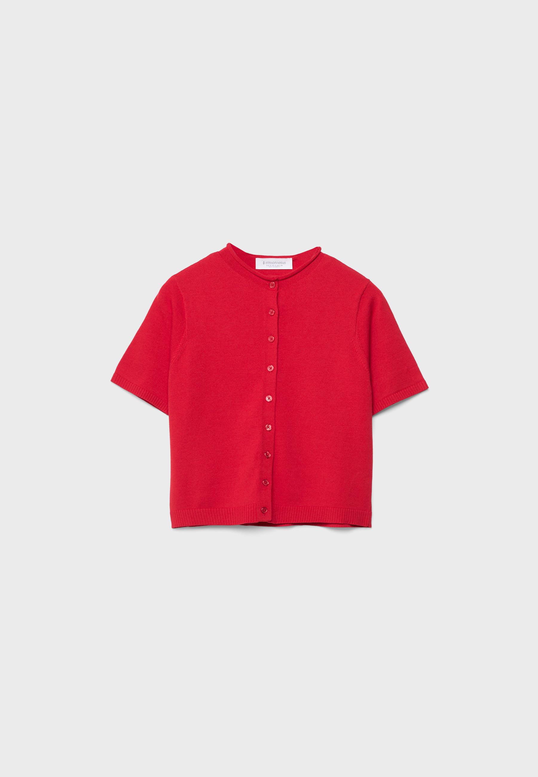 Stand collar buttoned knit cardigan — Red
