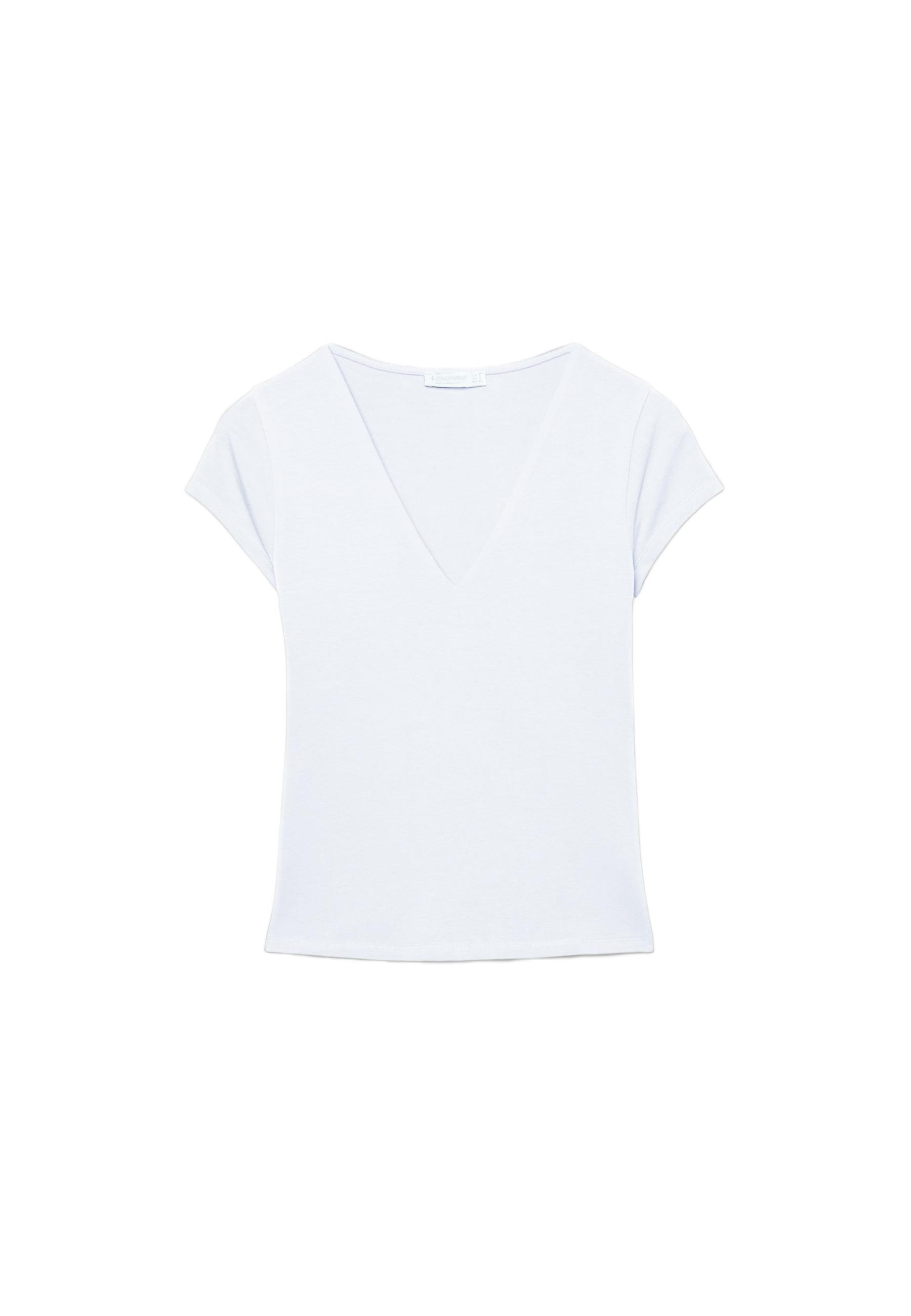 V-neck short sleeve T-shirt — White
